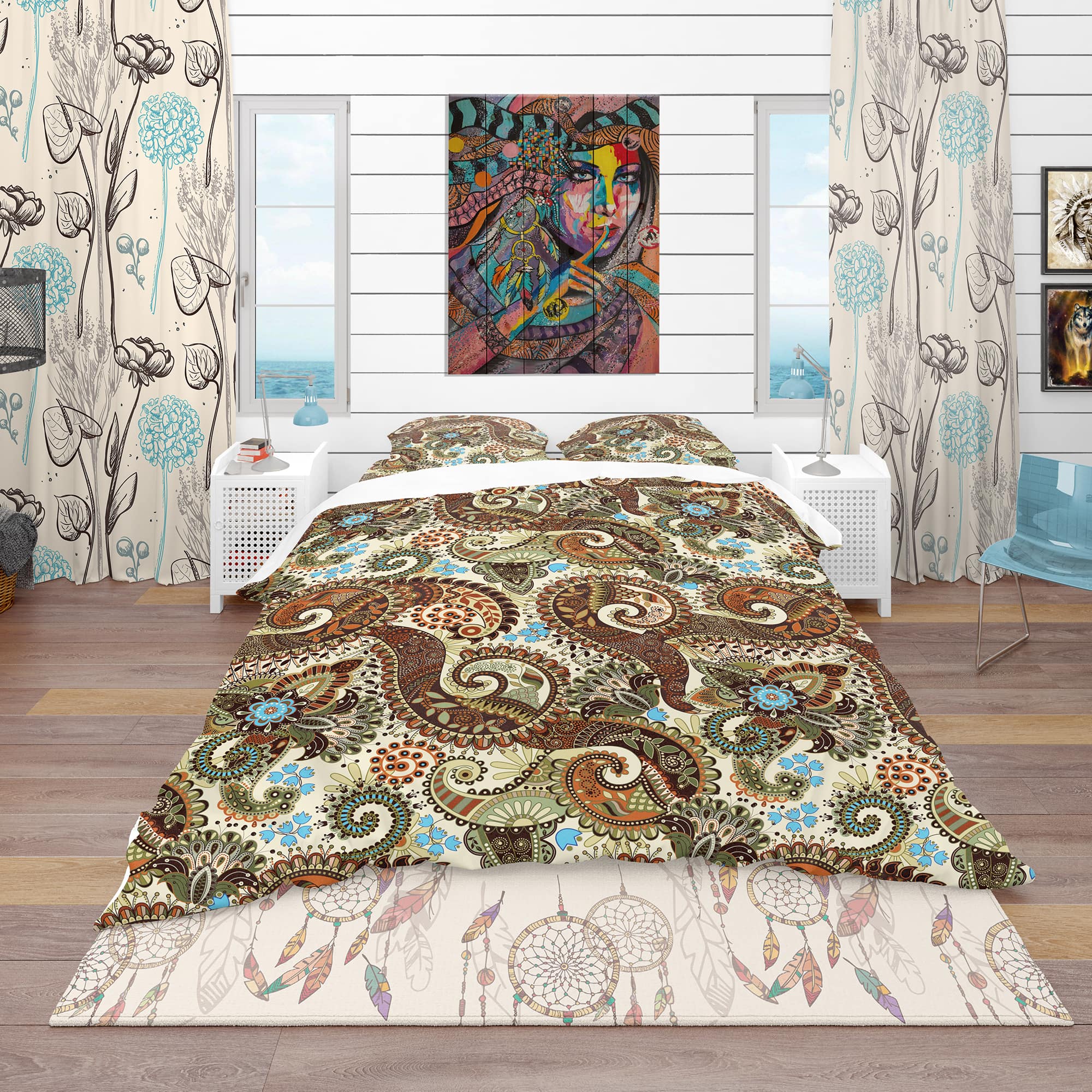 Designart &#x27;Paisley Pattern with Fantasy Background&#x27; Vintage Bedding Set - Duvet Cover &#x26; Shams
