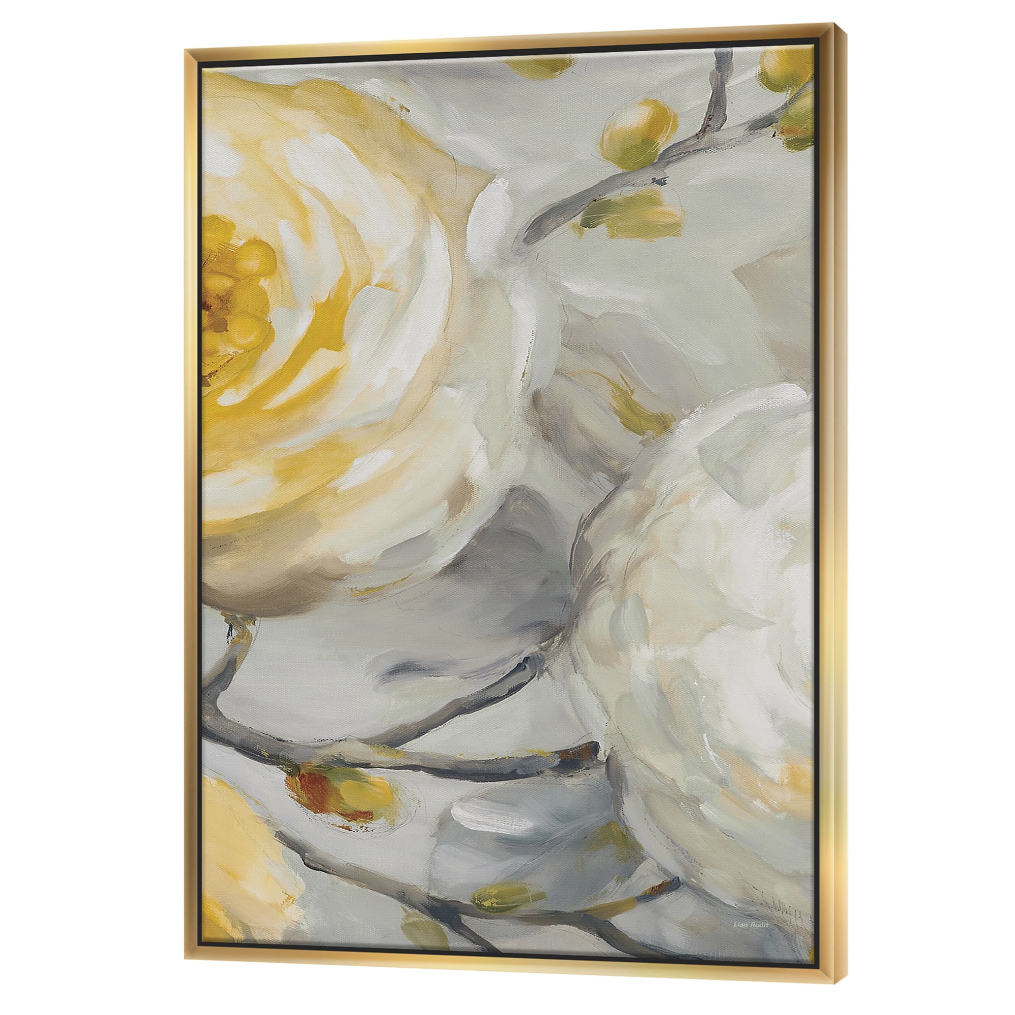 Designart - Sunshine Yellow Flower II - Floral Canvas in Gold Frame