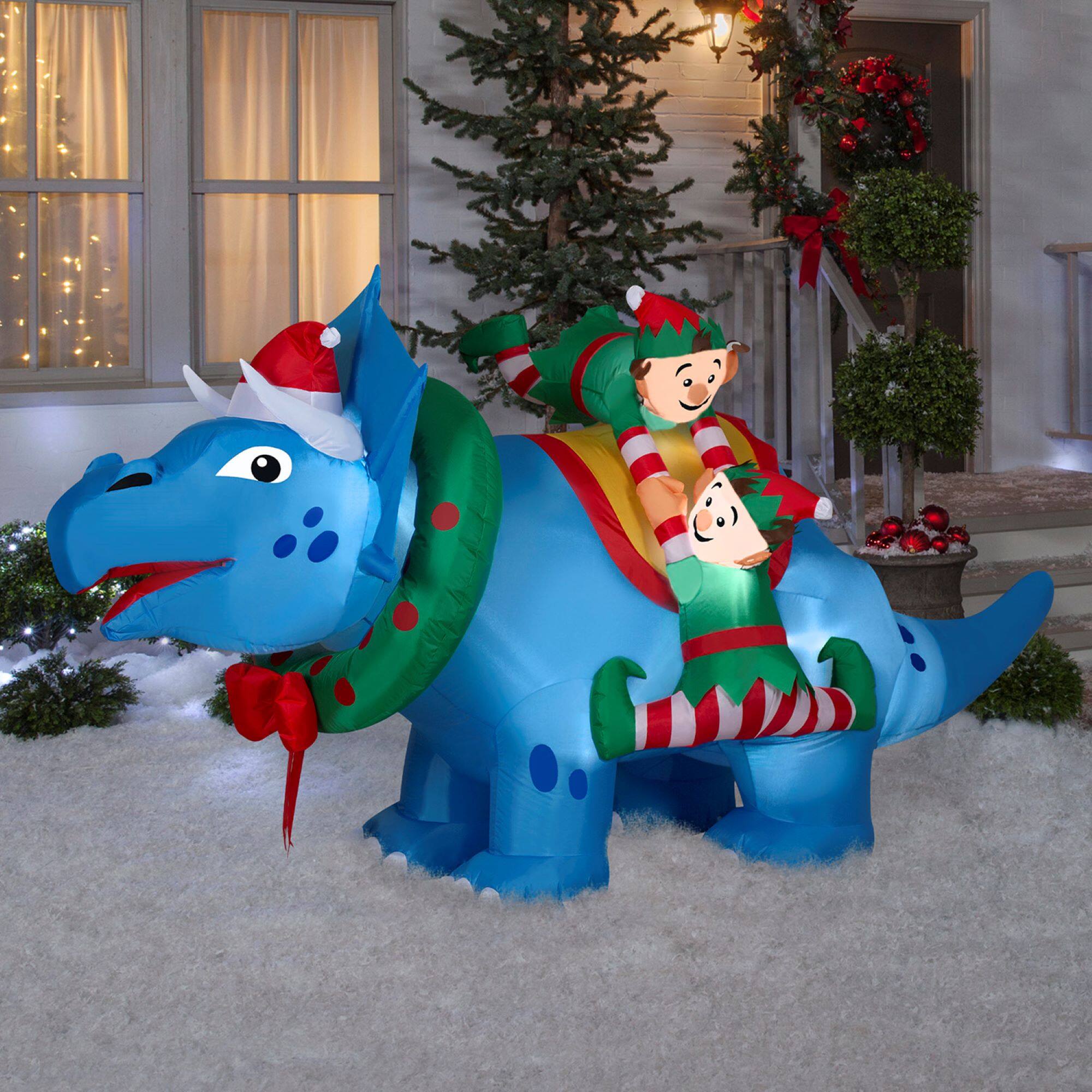 Airblown® 8.5ft. Christmas Inflatable Triceratops with Elves