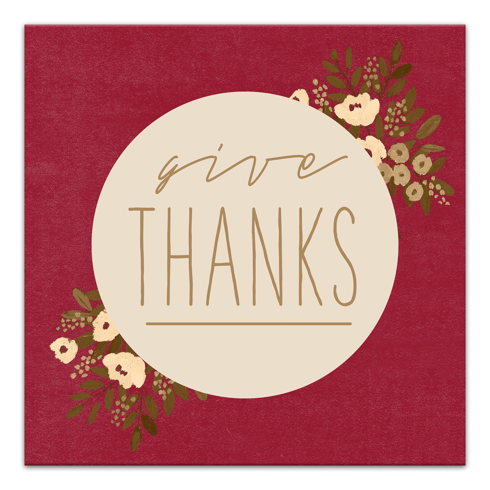Give Thanks Circle Floral Canvas Wall Art