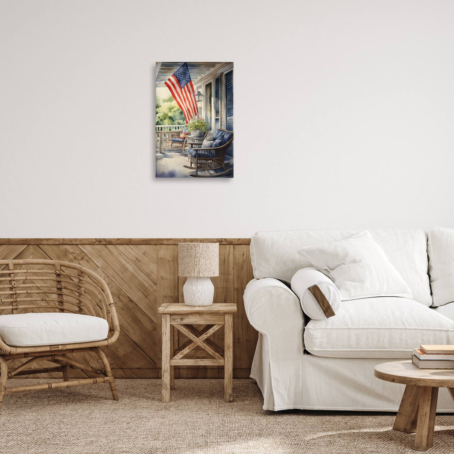 Stupell Industries Porch with American Flag Canvas Wall Art