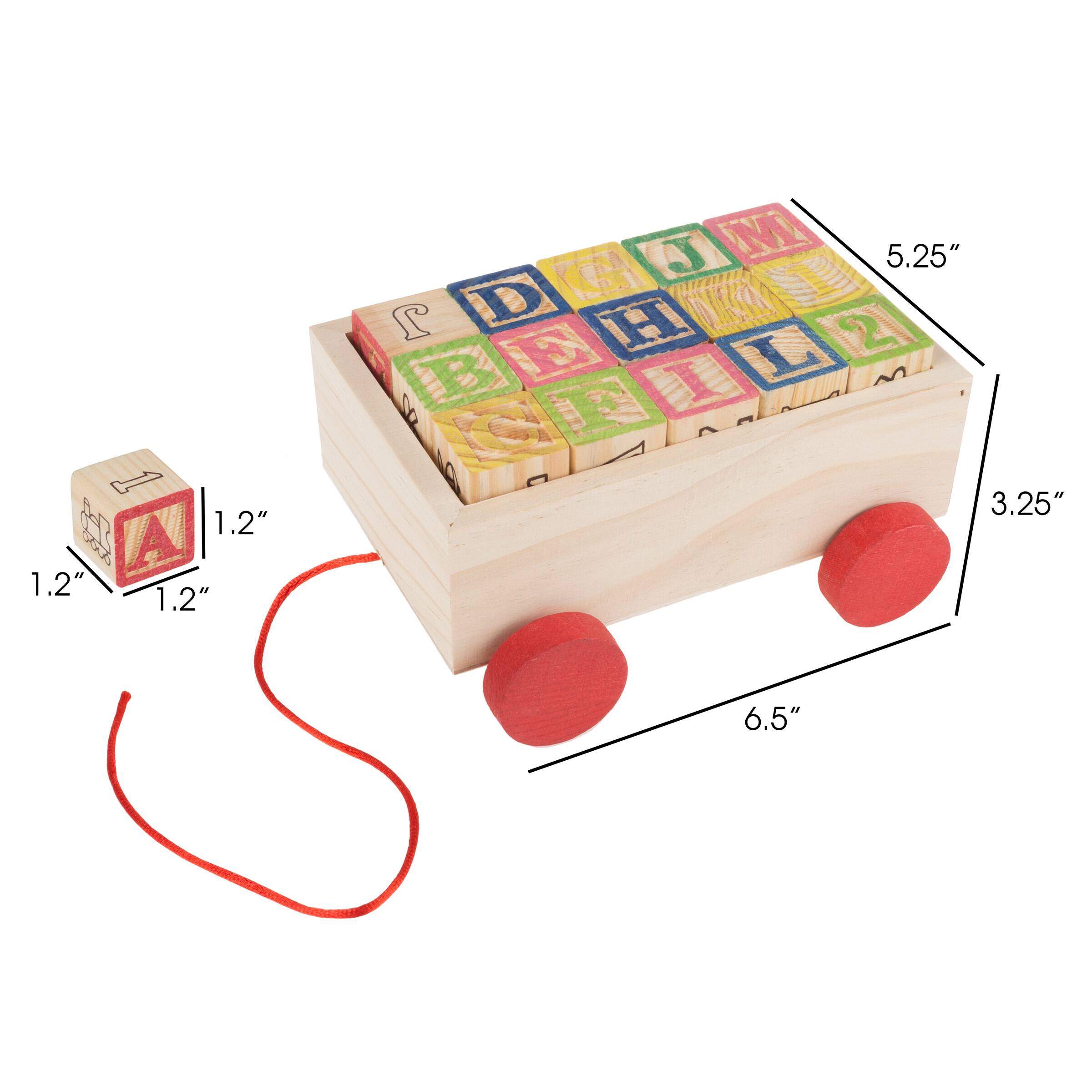 Toy Time ABC &#x26; 123 Wooden Blocks with Pull Cart Storage Box
