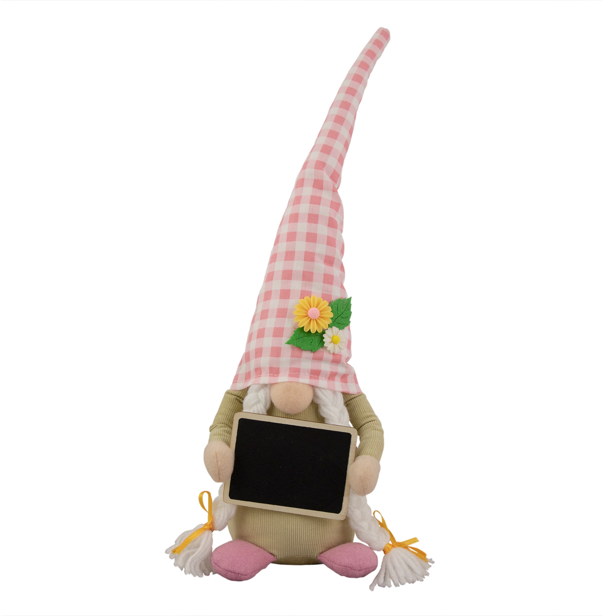 16&#x22; Pink Gingham Plaid Springtime Gnome with Chalkboard