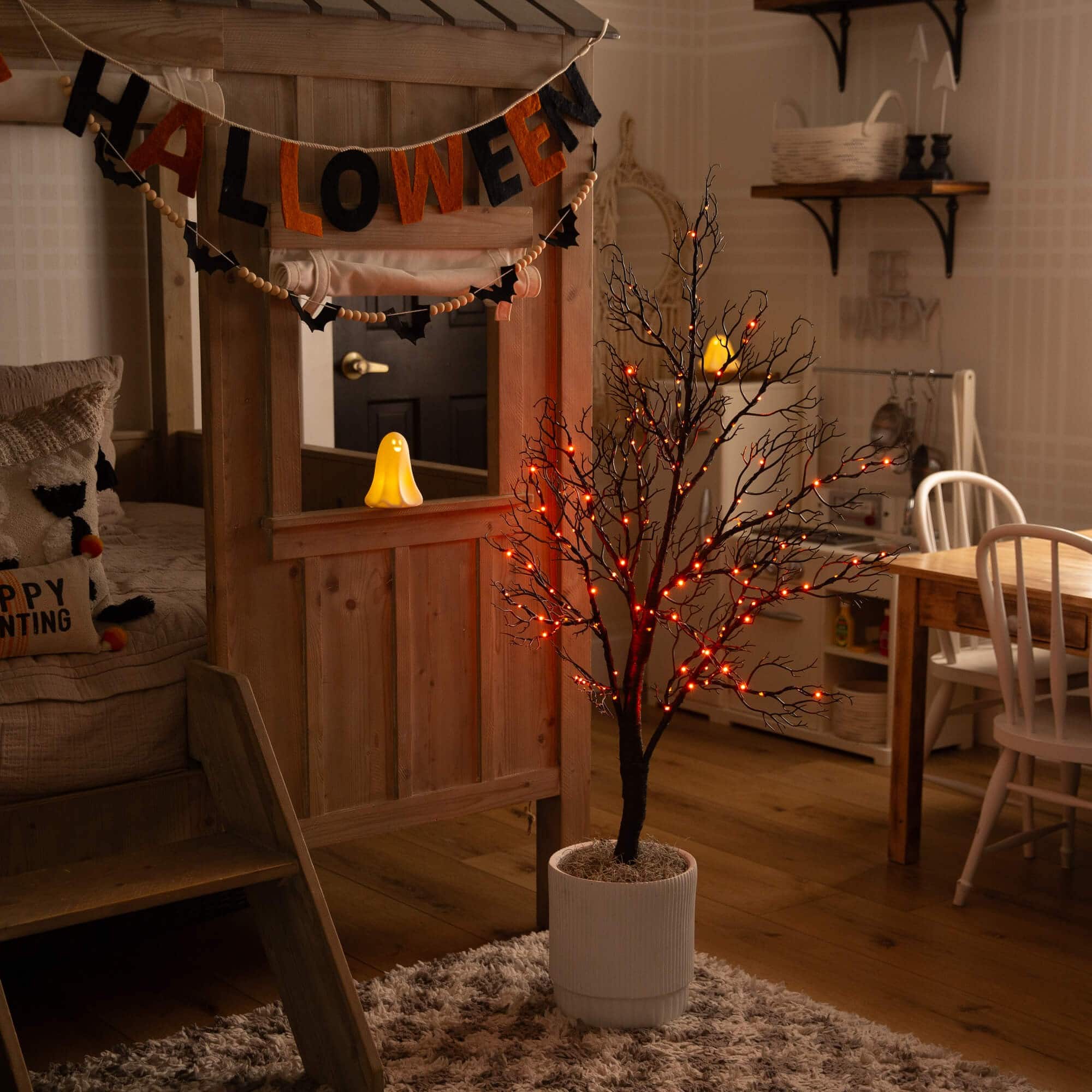 4ft. Pre-Lit Halloween Minimalist Twig Artificial Fall Tree with 160 Orange &#x26; Purple LED Lights