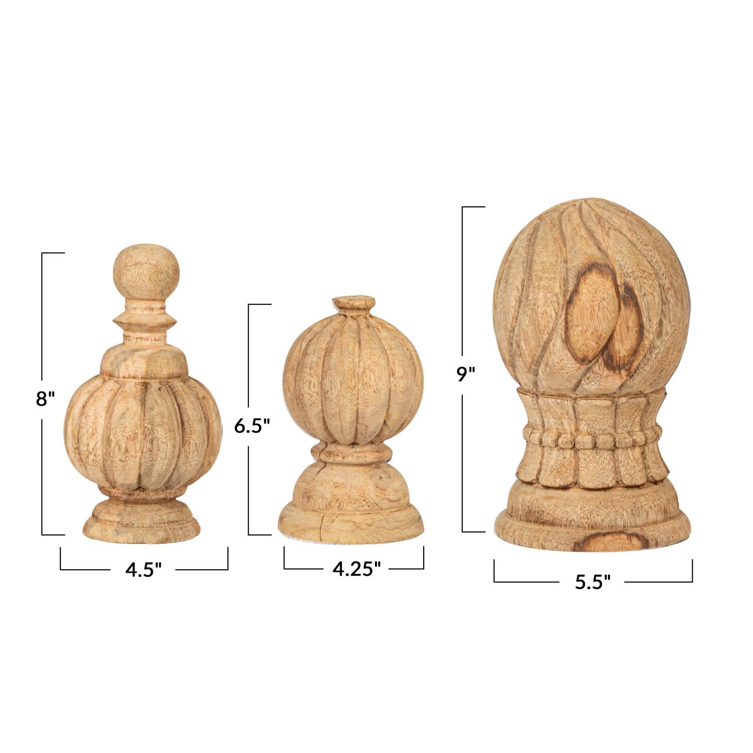 Hello Honey&#xAE; Bleached Natural Hand-Carved Mango Wood Finial Set