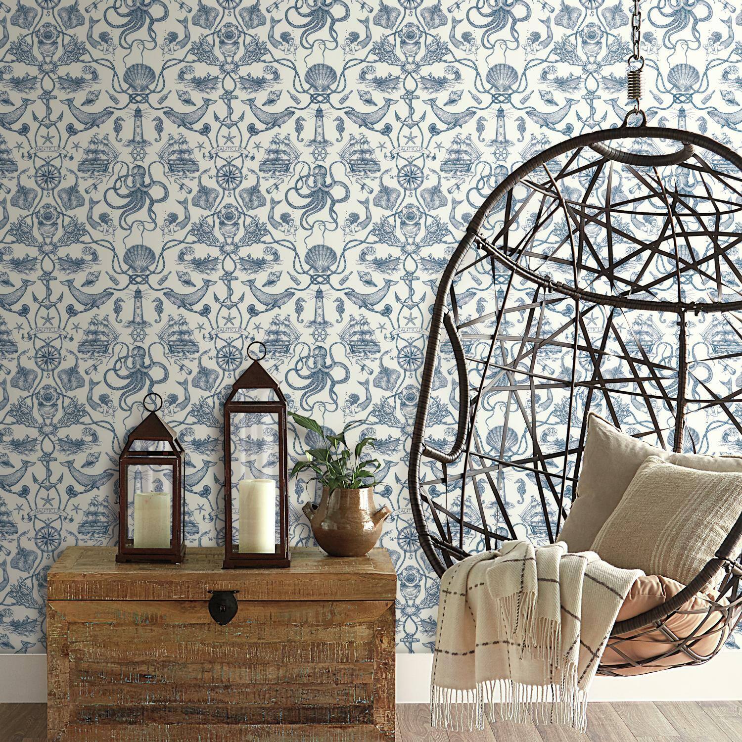RoomMates Deep Sea Toile Peel & Stick Wallpaper