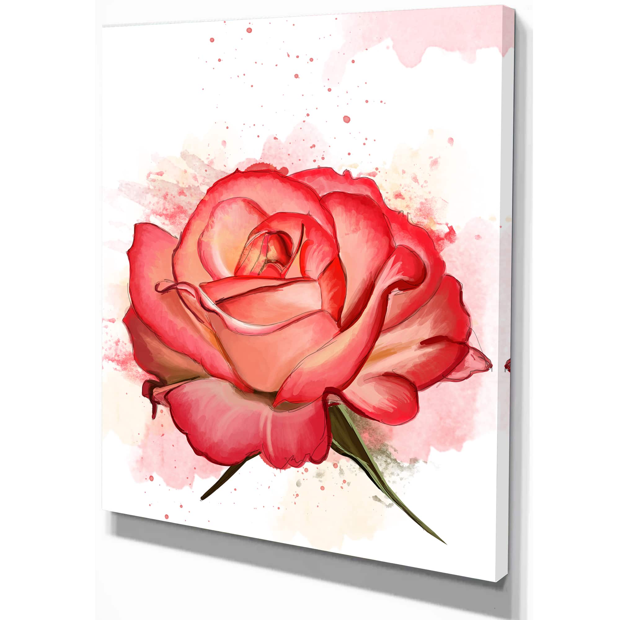 Designart - Red Rose with Splashes