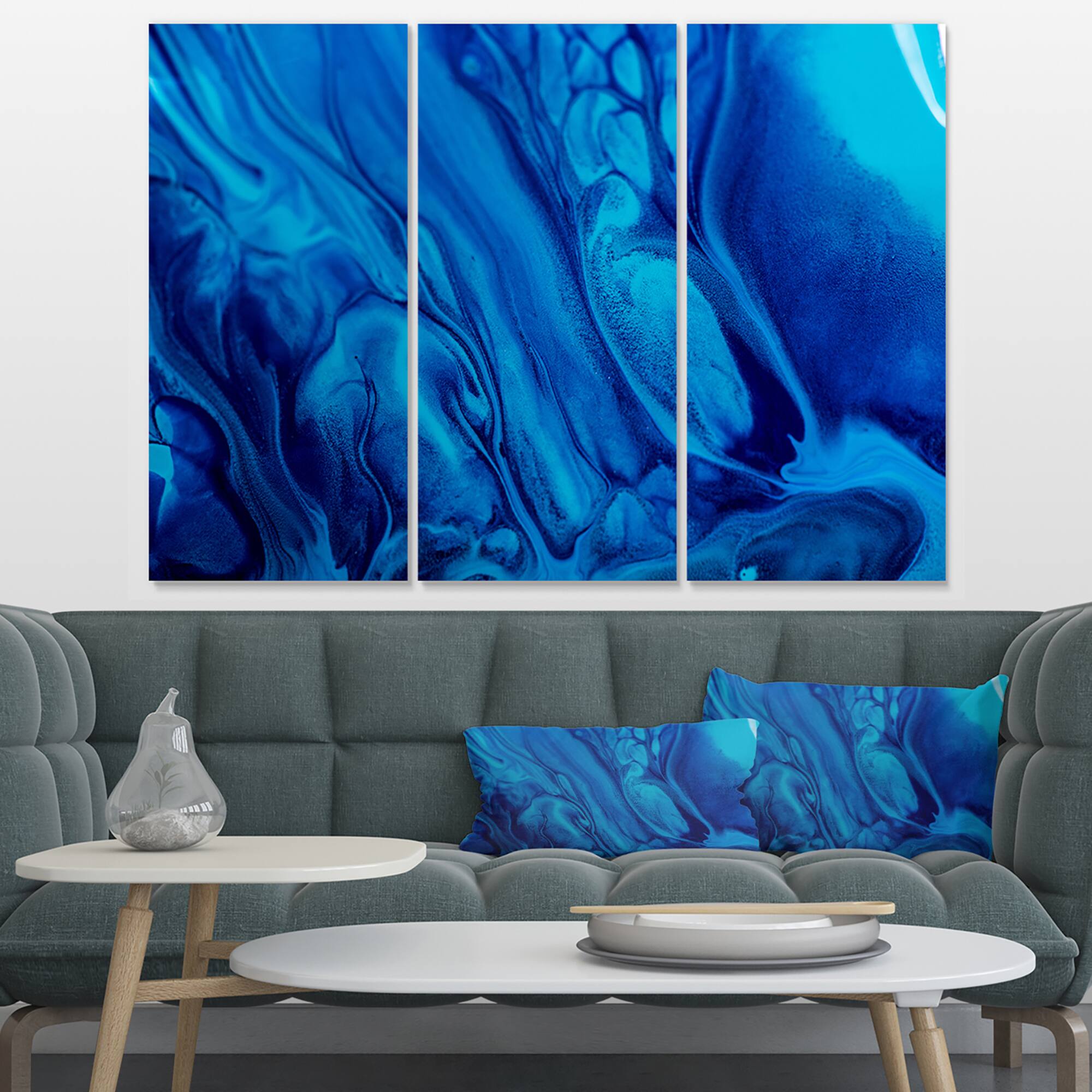 Designart - Dark Blue Abstract Acrylic Paint Mix - Abstract Art on Canvas