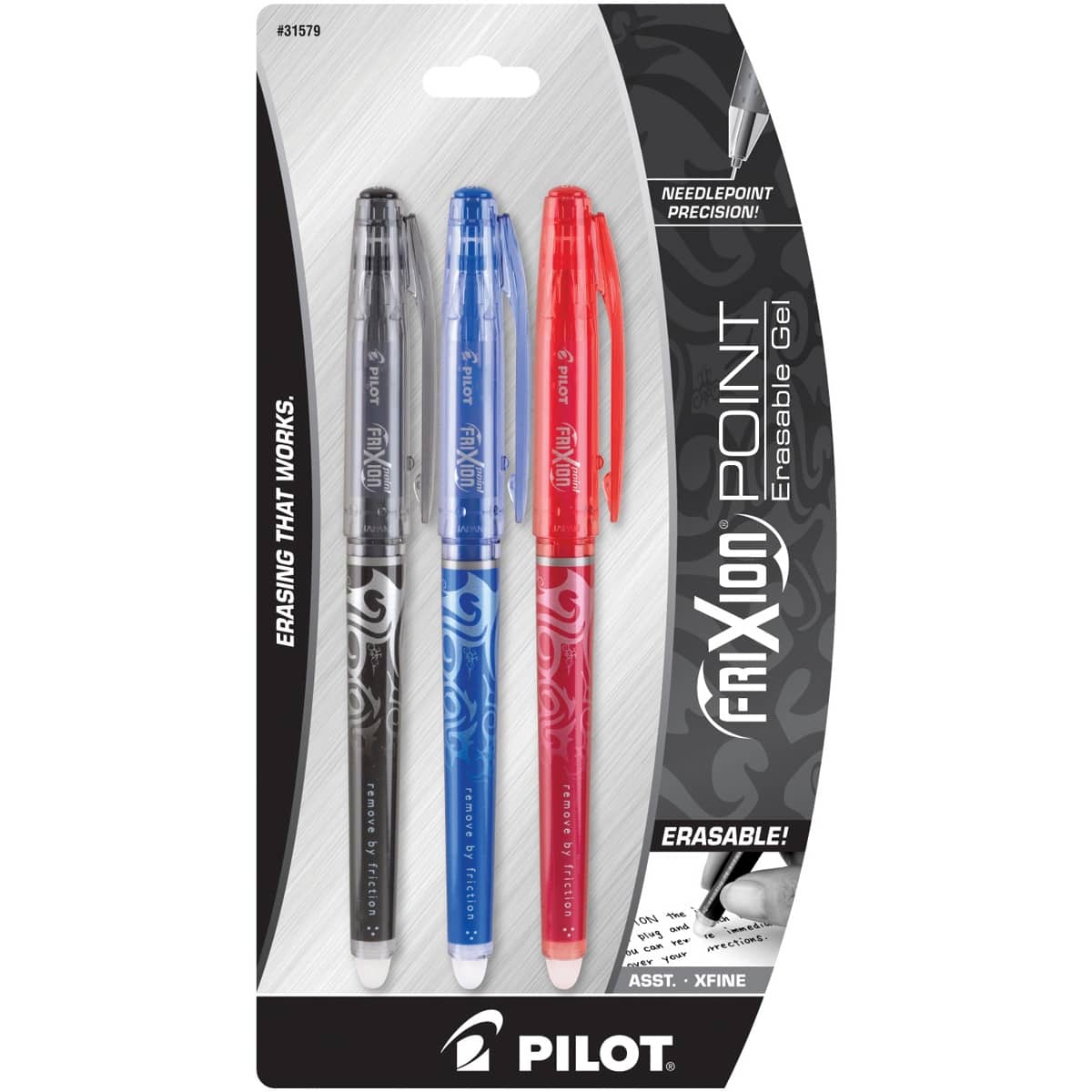 Pilot FriXion Black, Blue & Red Extra Fine Point Erasable Gel Pen Set