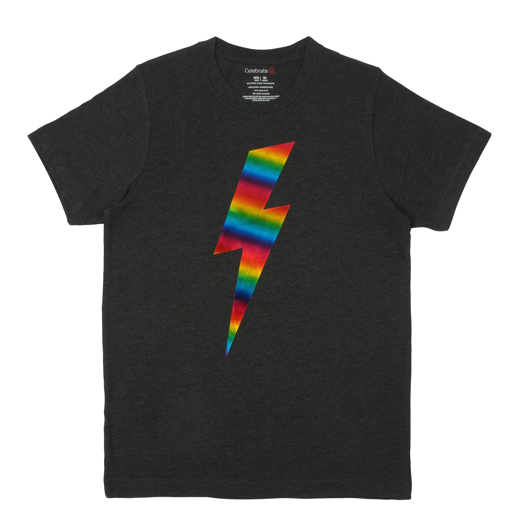 Pride Charcoal Rainbow Lightning Bolt Adult Crew Neck T-Shirt by Celebrate It&#x2122;
