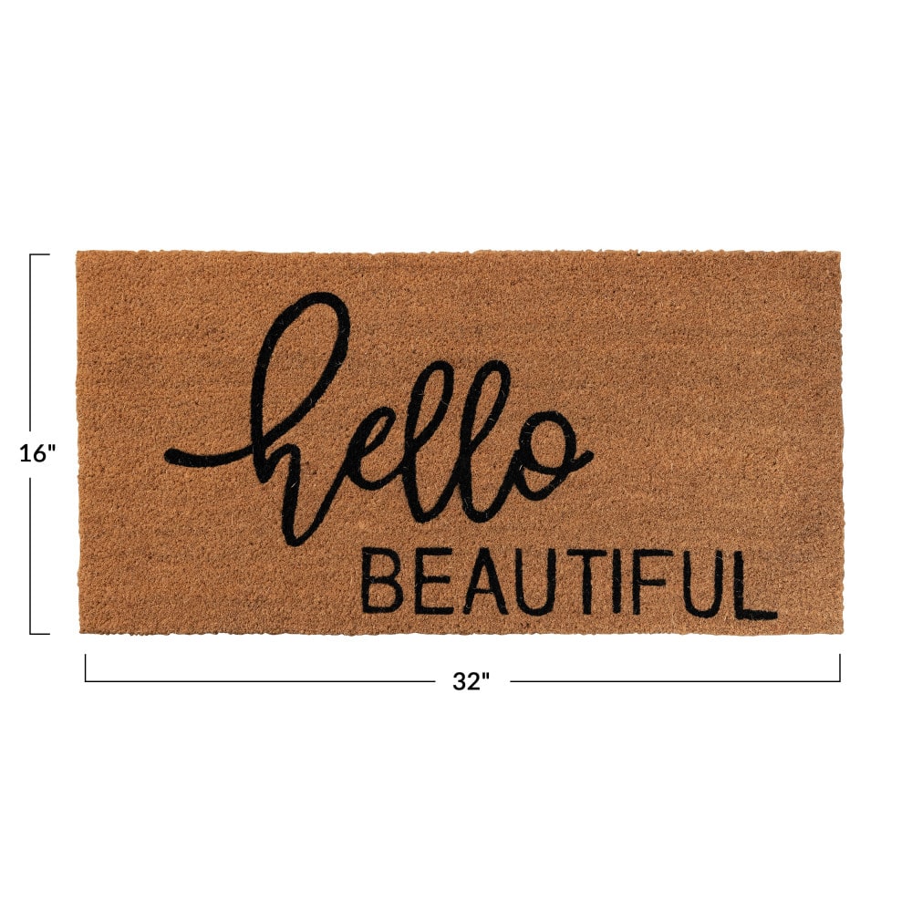 Hello Honey&#xAE; Black &#x26; Brown Hello Beautiful Natural Coir Doormat