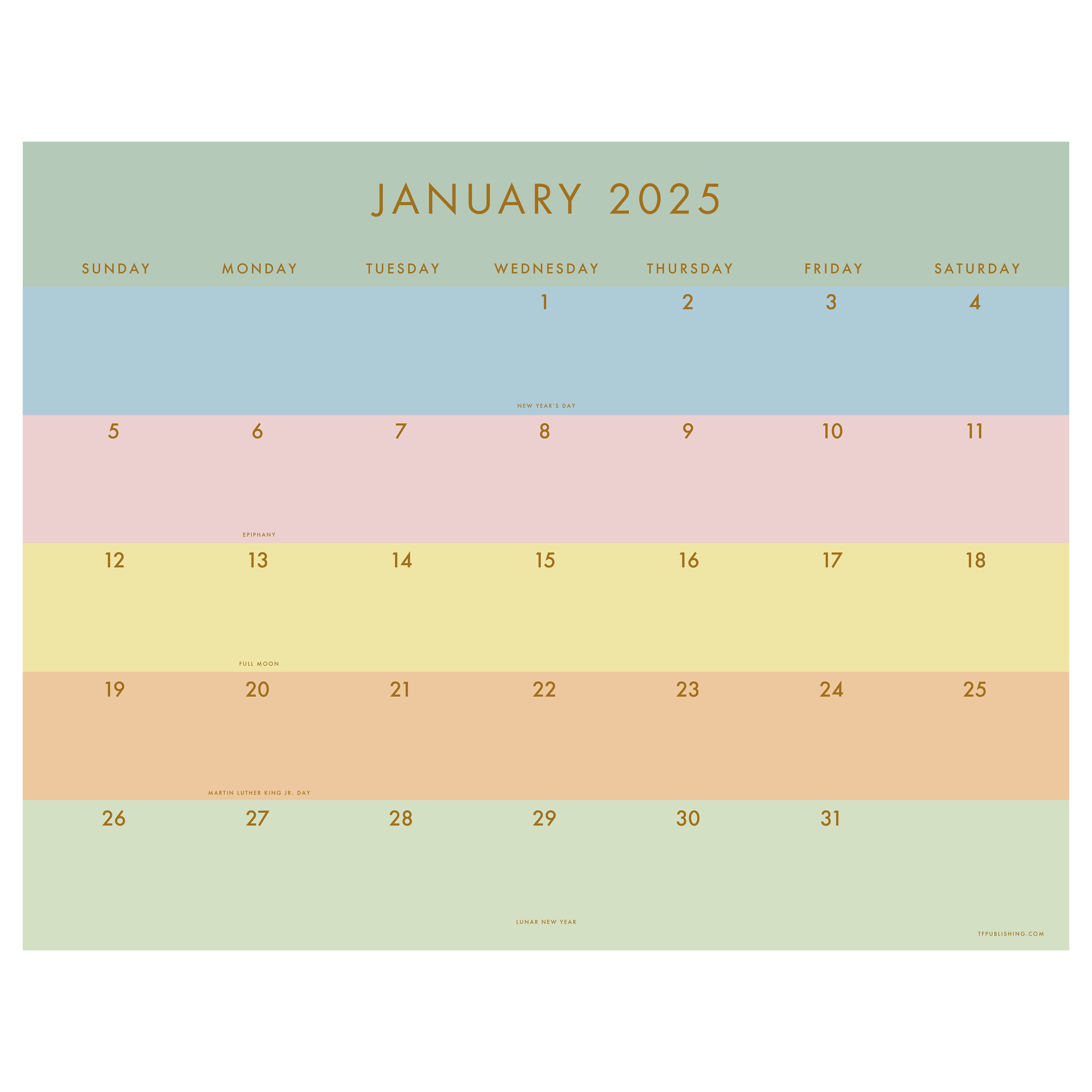 TF Publishing Large 2025 Super Stripe Monthly Blotter Desk Pad Calendar