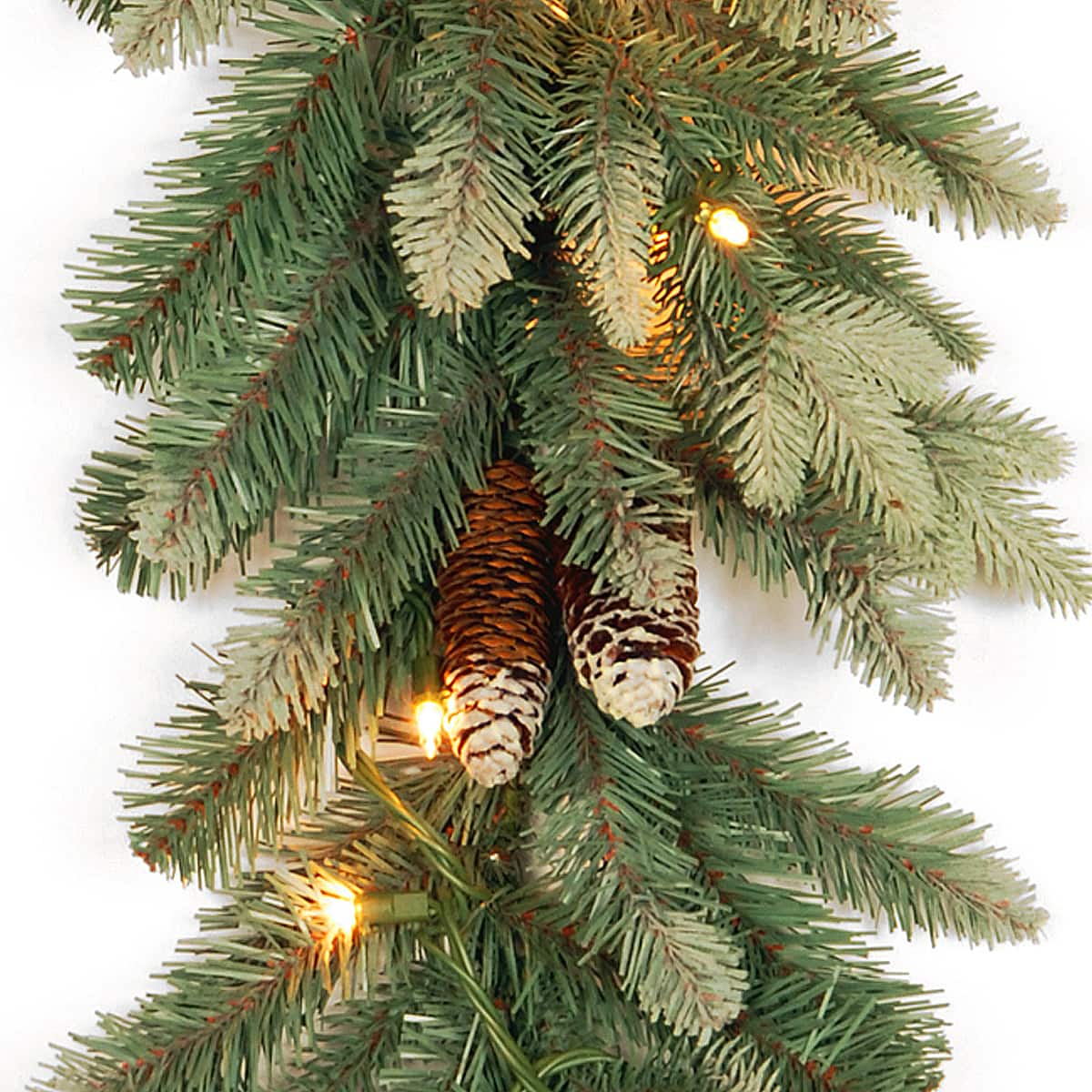 9ft. Pre-lit Copenhagen Artificial Christmas Spruce Garland with Flocked Cones &#x26; 50 Clear Lights