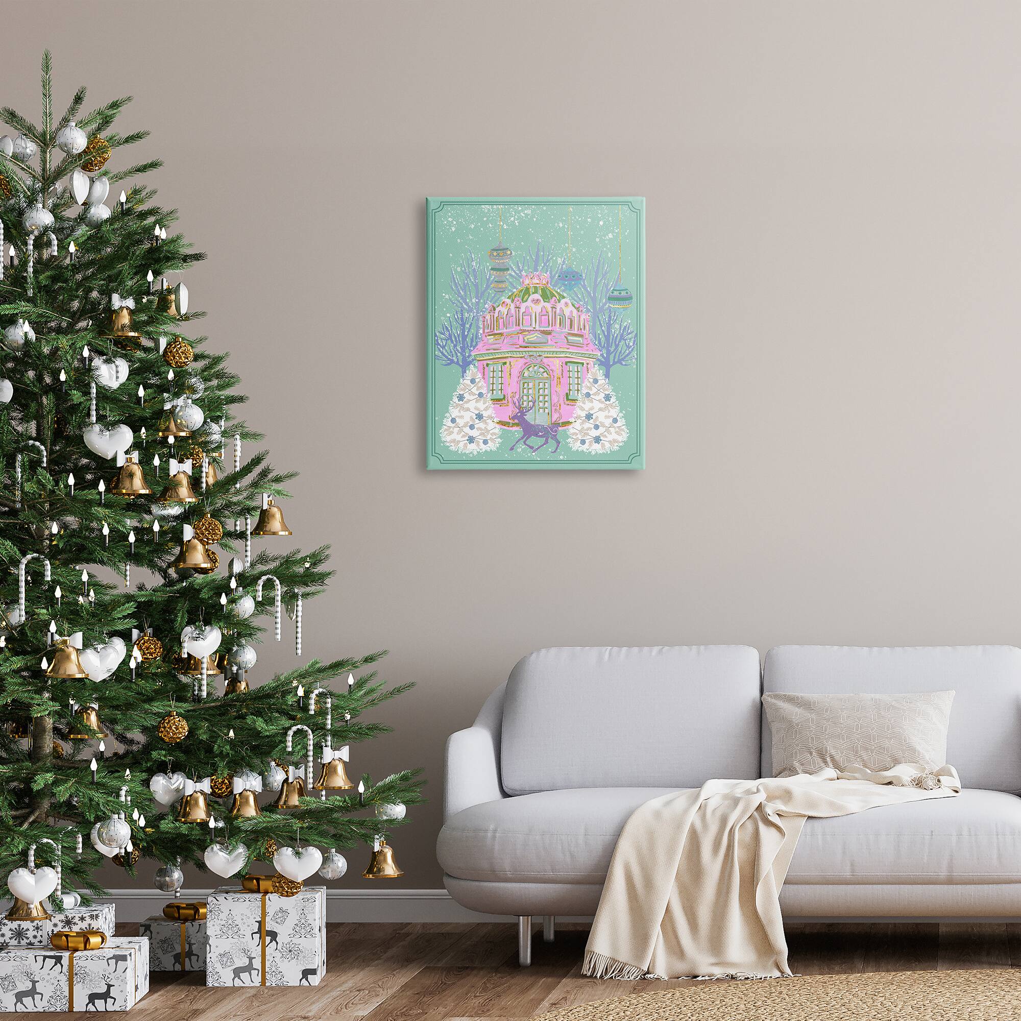 Stupell Industries Vintage Pastel Holiday Reindeer Canvas Wall Art