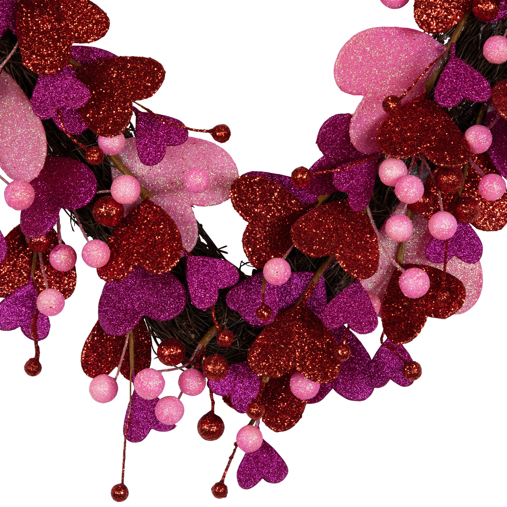 20&#x22; Glittered Hearts &#x26; Berries Valentine&#x27;s Day Twig Wreath