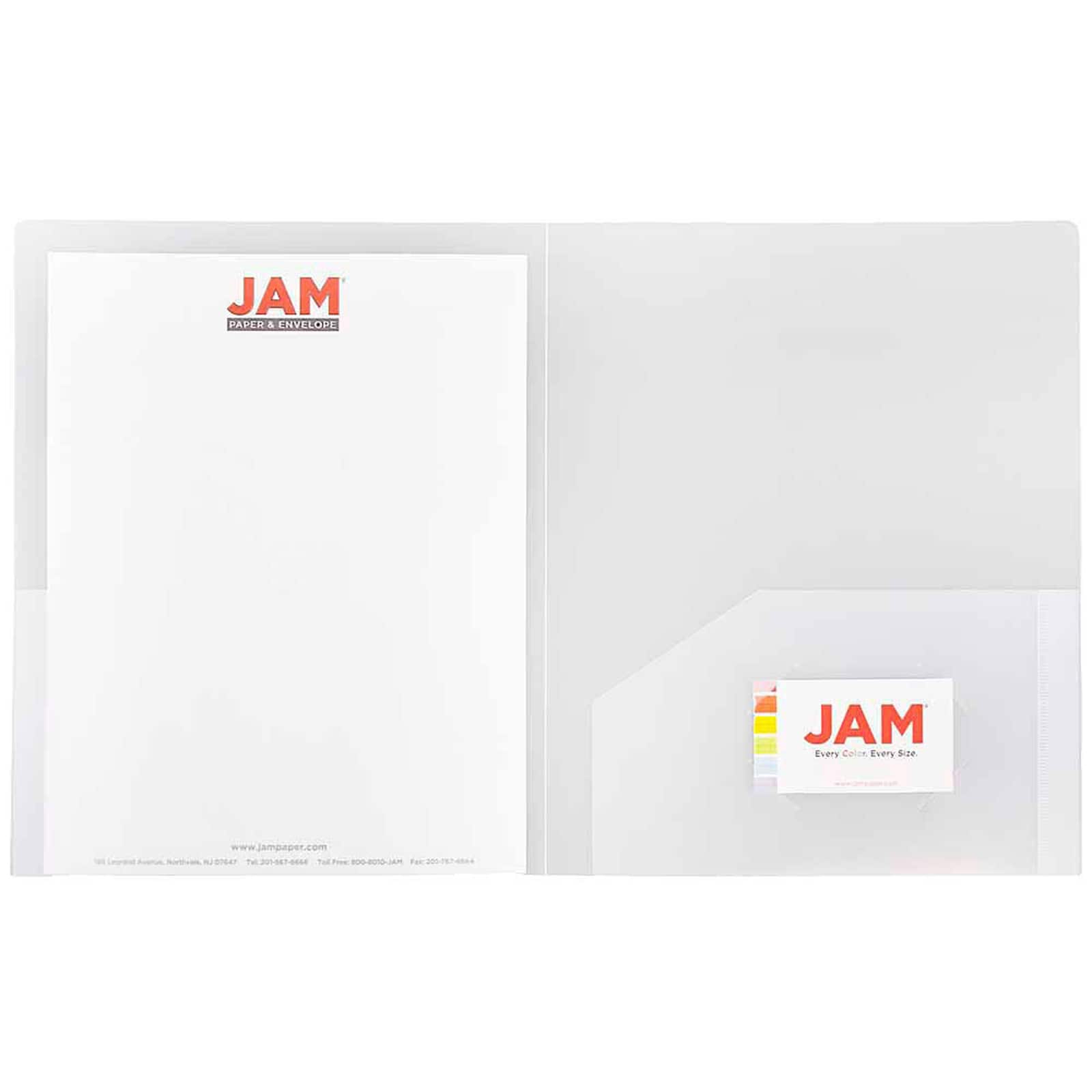 JAM Paper 9.5" x 11.5" Clear Heavy Duty Plastic 2-Pocket Presentation Folders, 6ct.