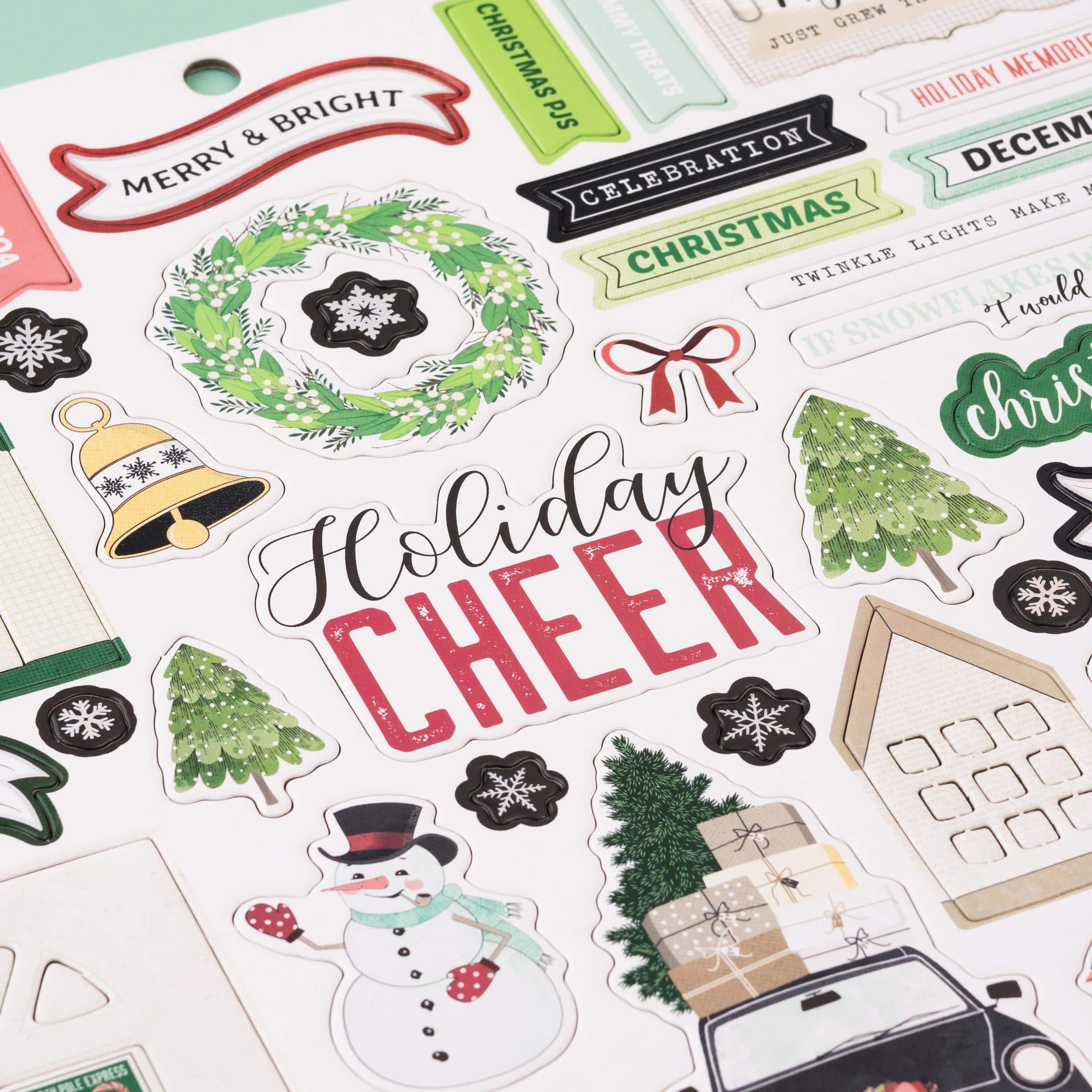 Vicki Boutin Evergreen &#x26; Holly Icons &#x26; Phrase Chipboard Stickers 