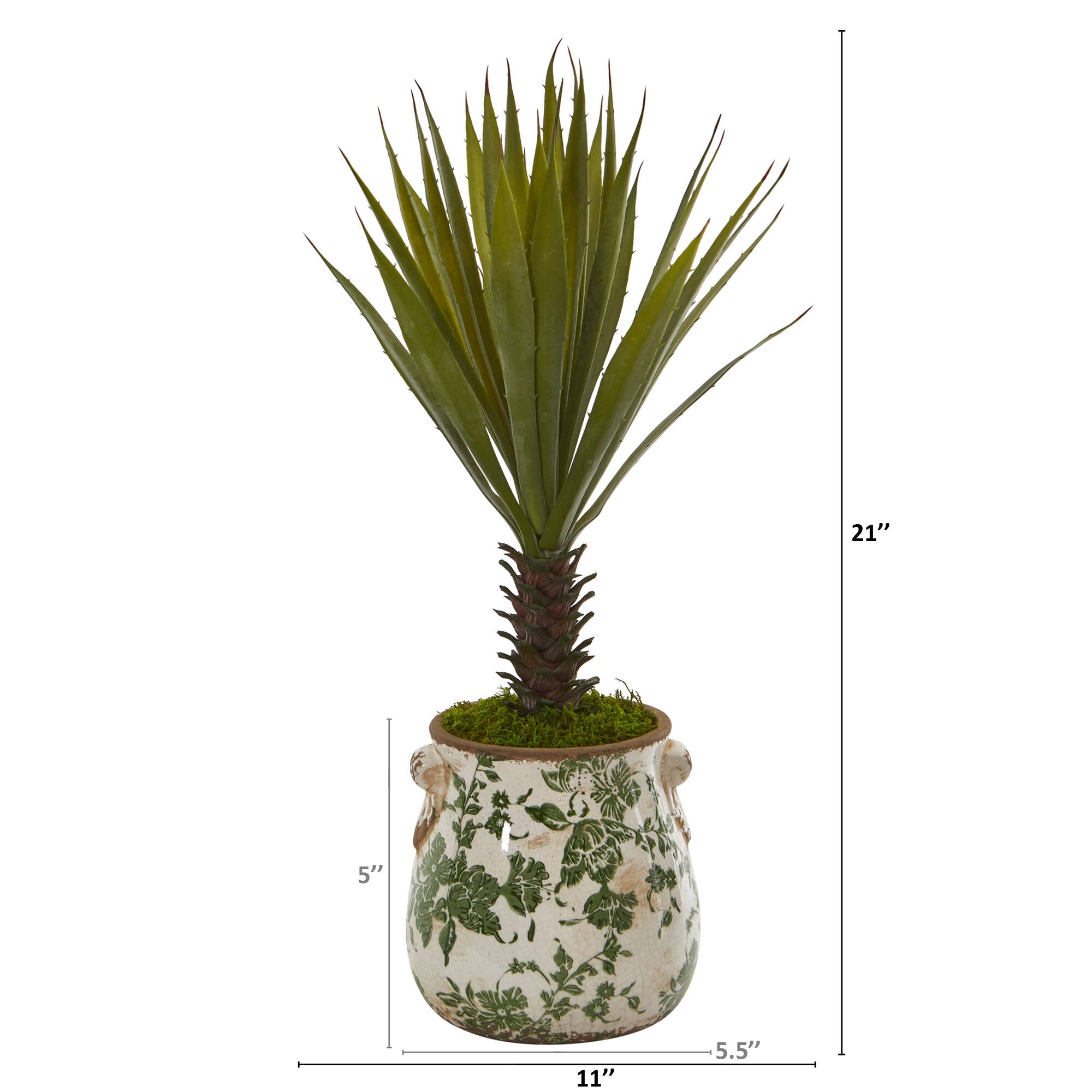 21&#x22; Spiky Agave Artificial Plant in Distressed Floral Planter