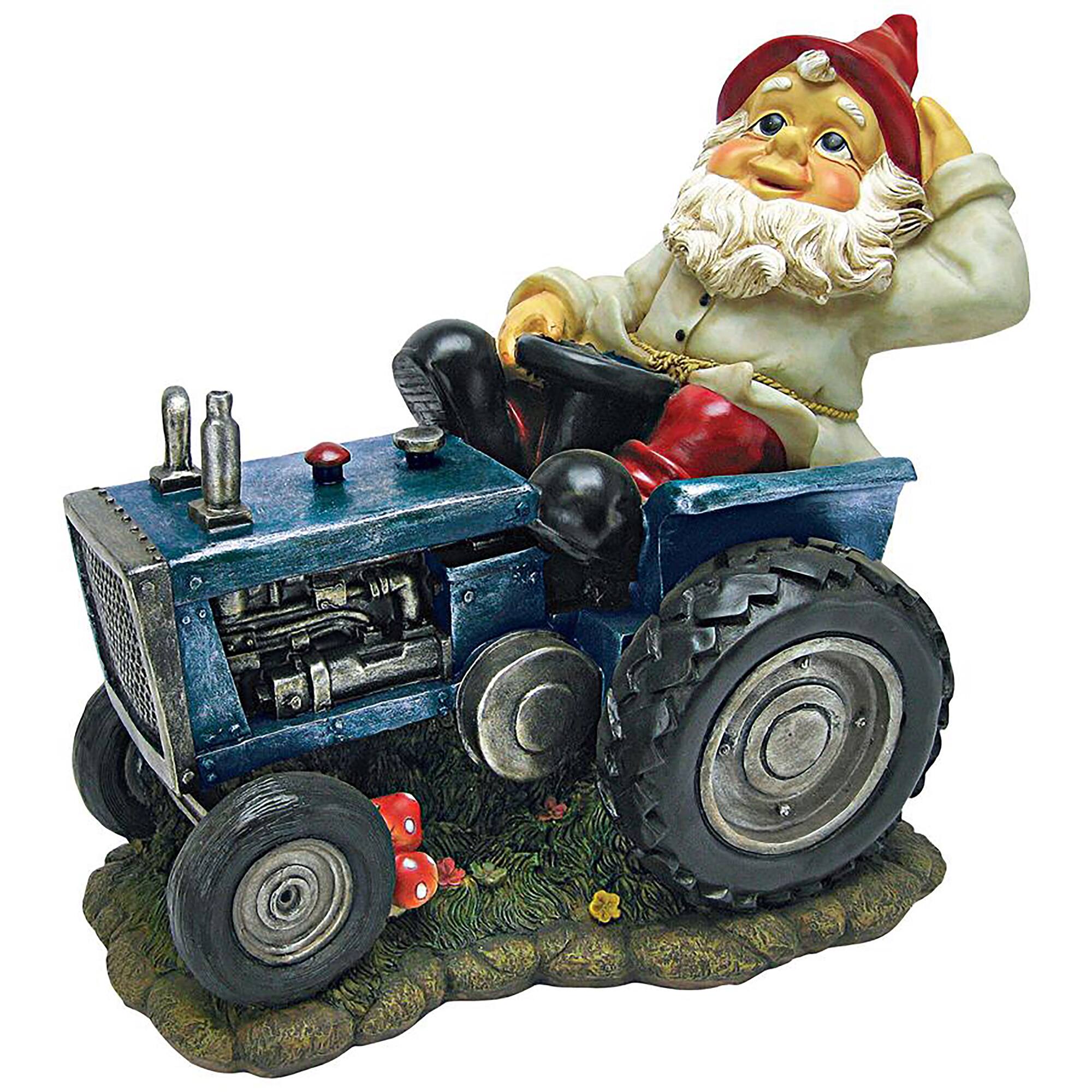 Design Toscano 14" Plowing Pete on His Tractor Garden Gnome Statue