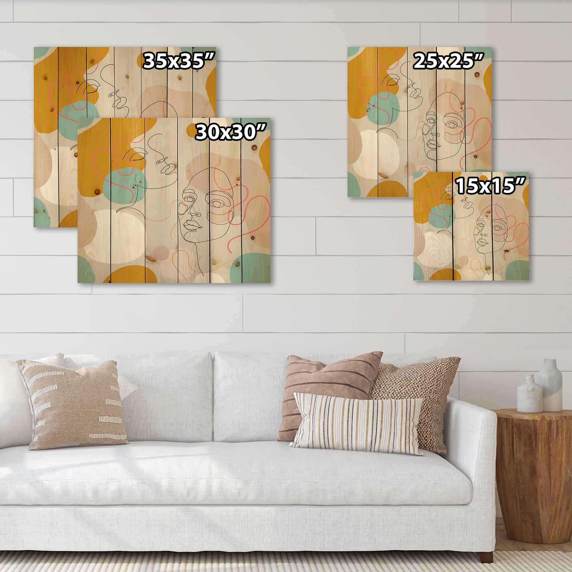 Designart - Minimal One Line Portrait of Female Face II - Modern Print on Natural Pine Wood