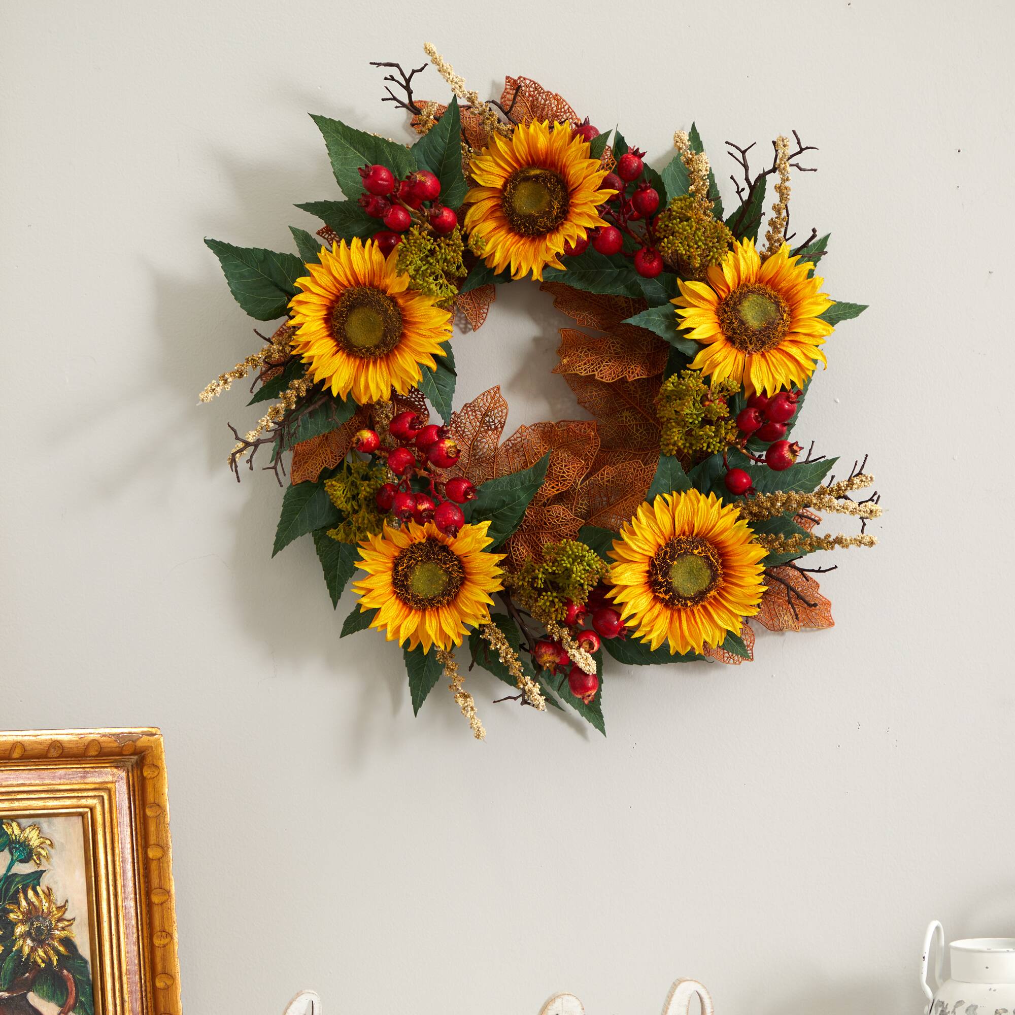 27" Sunflower & Berry Wreath
