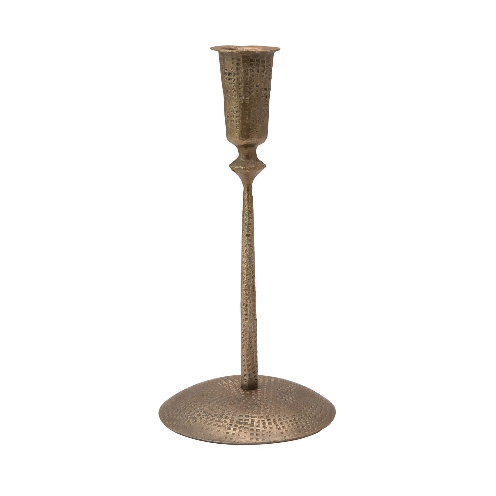 Hello Honey® 9" Antique Brass Hand-Forged Hammered Metal Taper Candle Holder