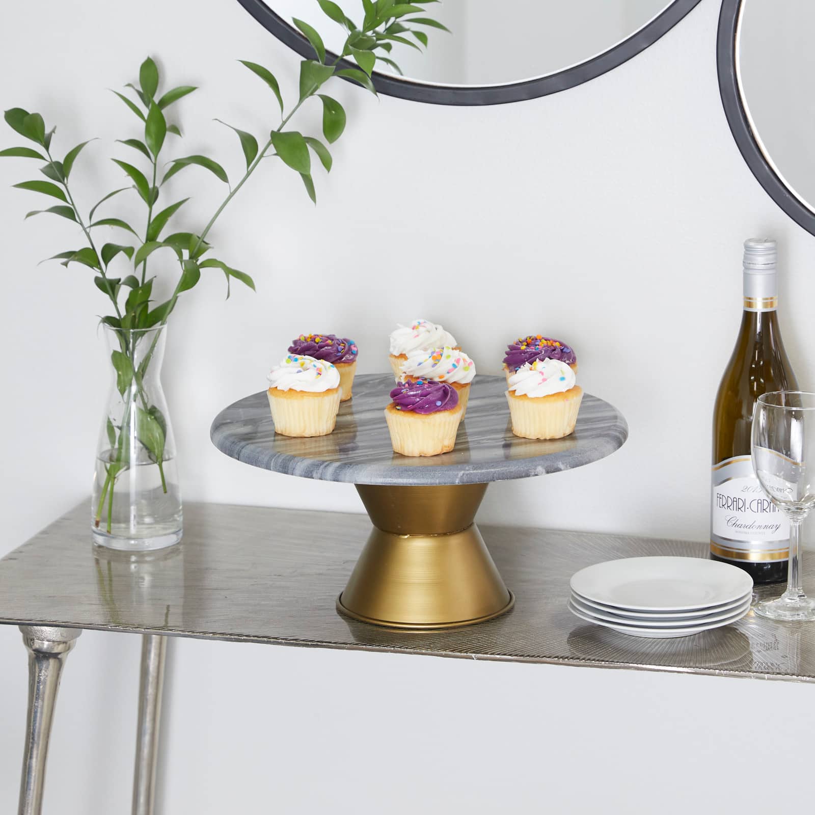 Grey Glam Cake Stand, 14&#x22; x 14&#x22; x 7&#x22;
