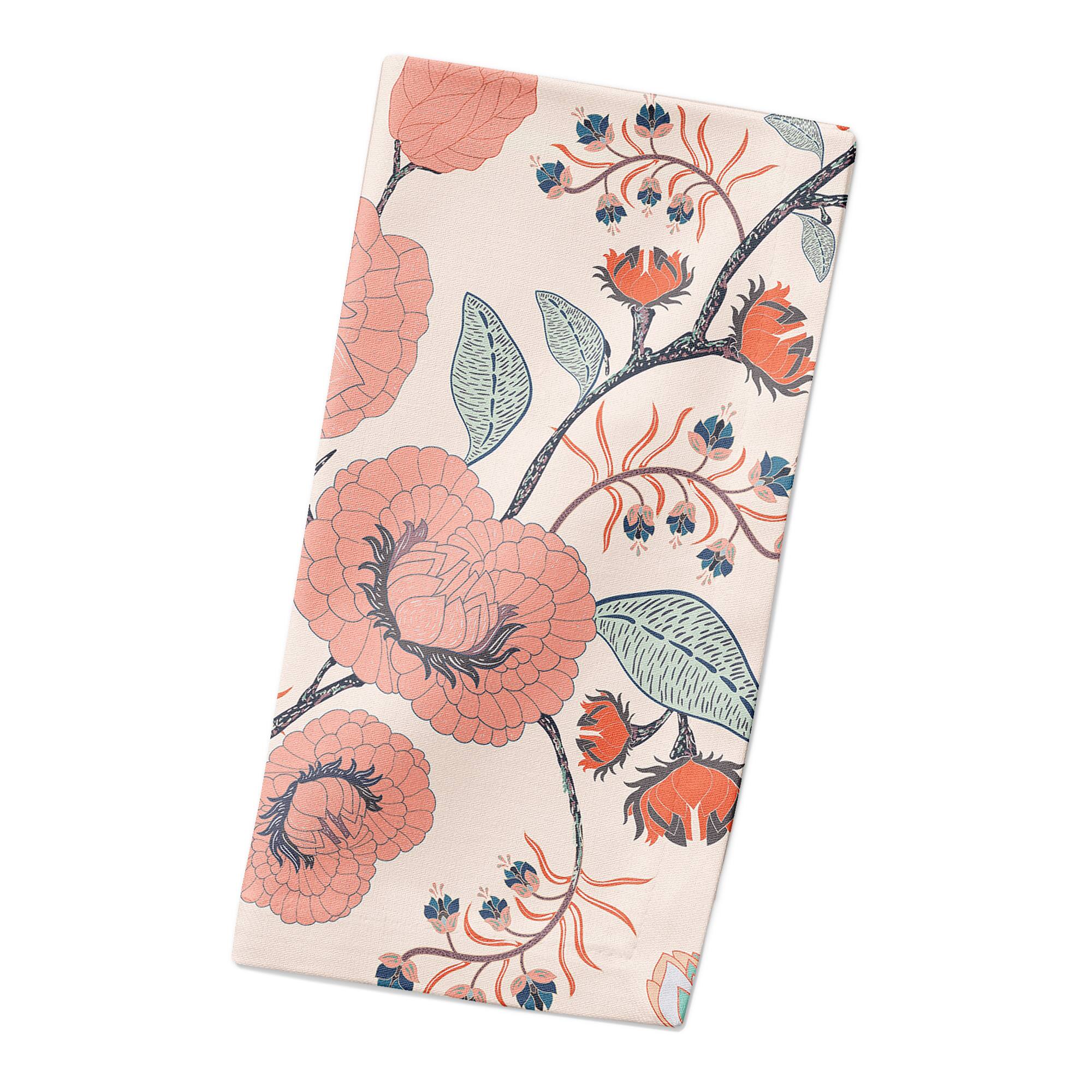 Pink Navy Floral 10&#x22; x 10&#x22; Cotton Twill Napkin
