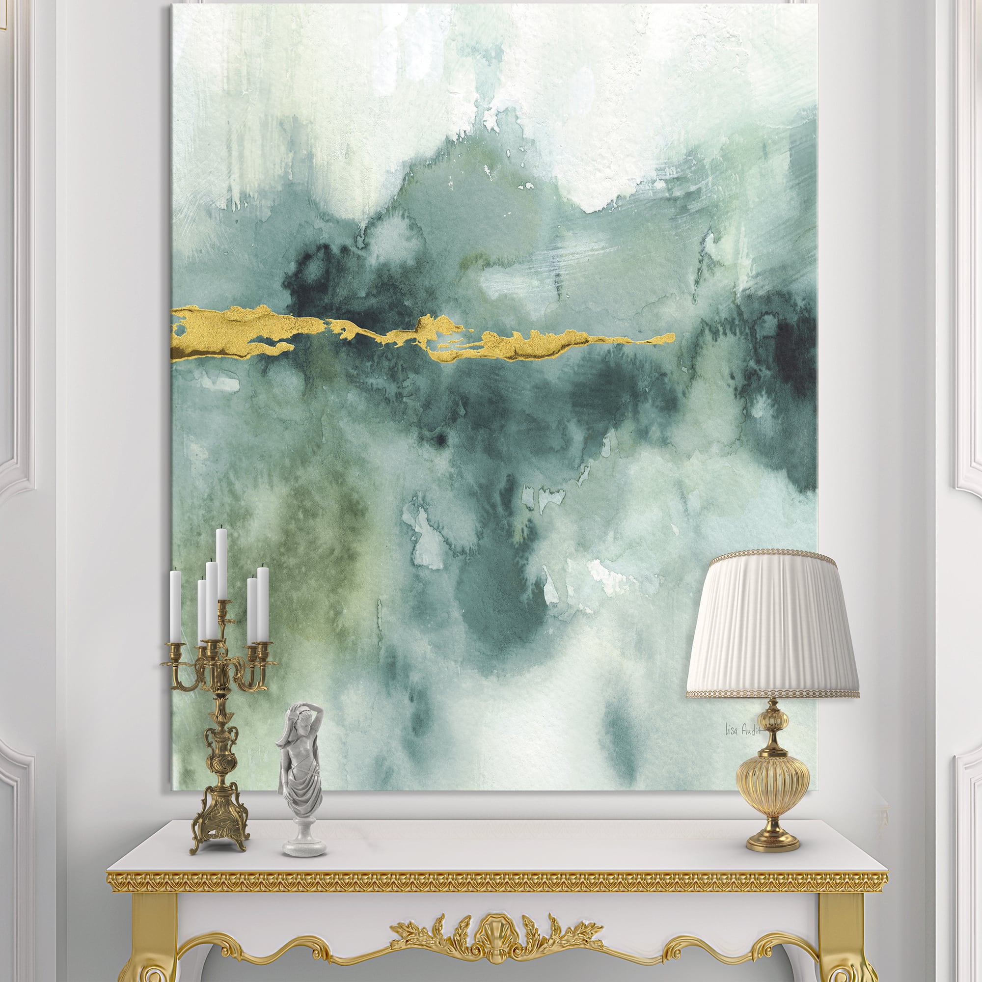 Designart - Blue White Starry Fractal Sky - Oversized Abstract Canvas Art Print