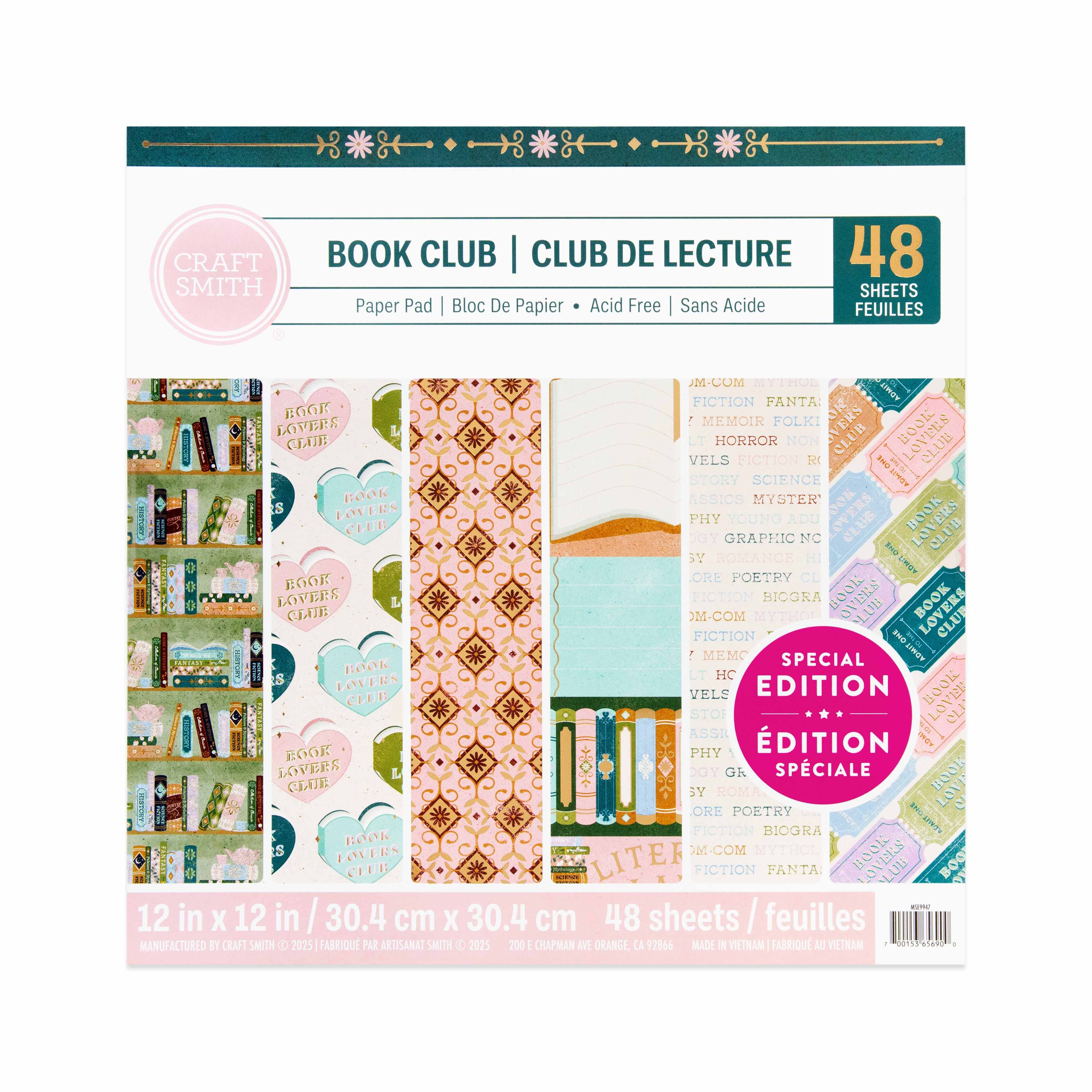 Craft Smith 12&#x22; x 12&#x22; Book Club Paper Pad, 48 Sheets