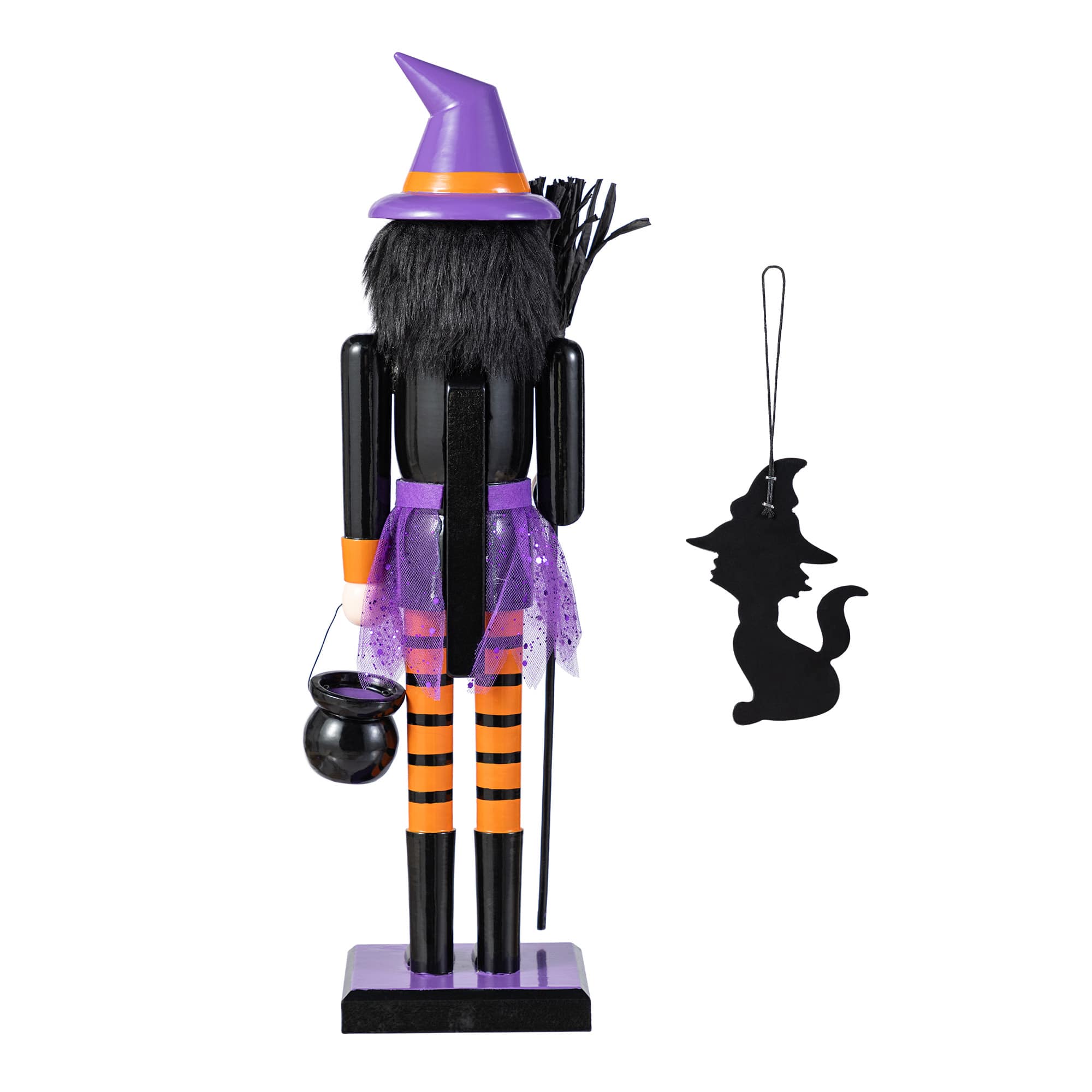 Glitzhome&#xAE; 18.5&#x22;H Halloween Wooden Witch Nutcracker with Witch Cat Ornament