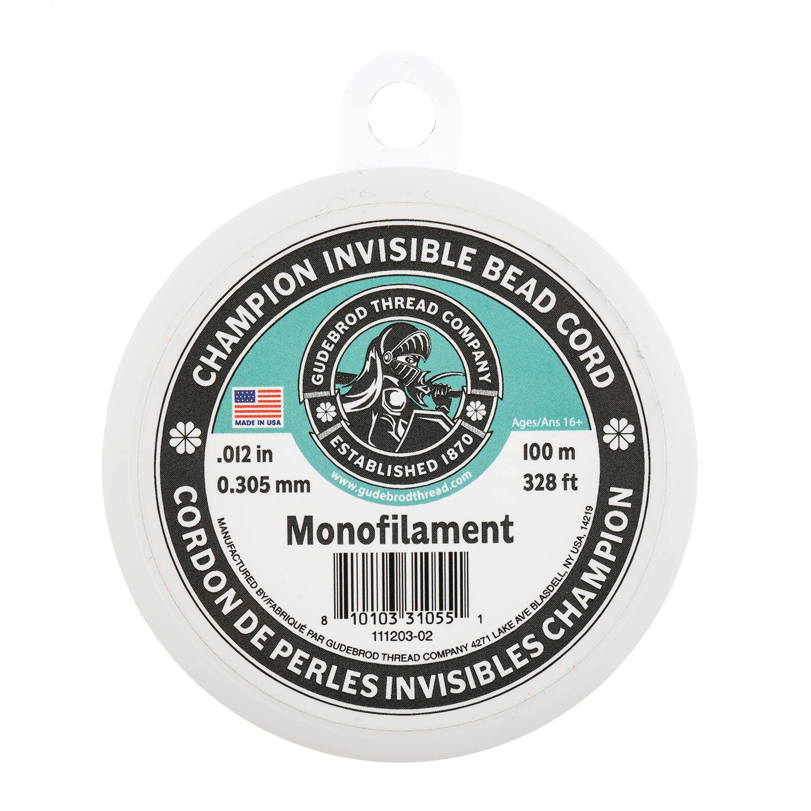 Gudebrod 0.012&#x22; x 328ft. Monofilament Champion Invisible Bead Cord