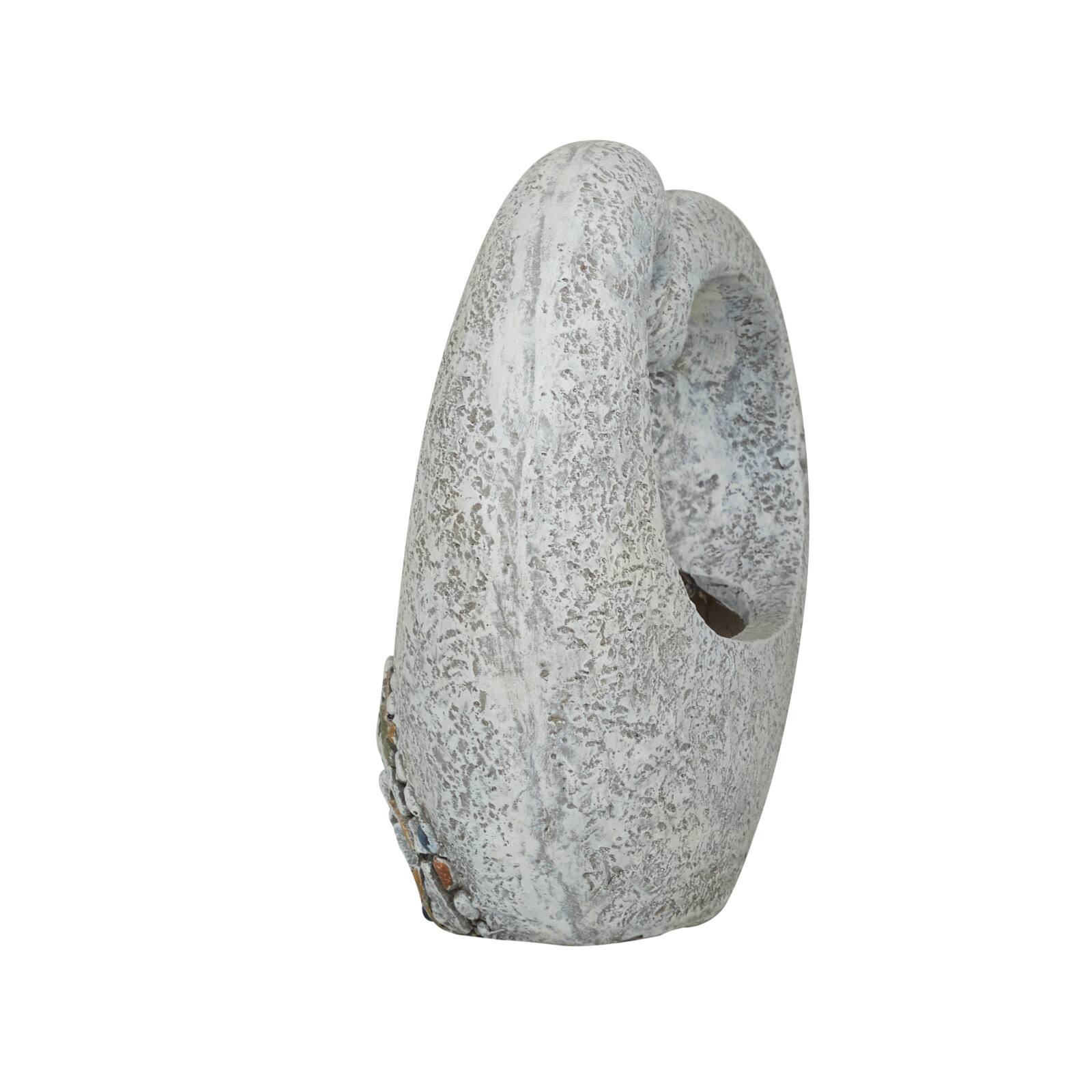 Gray Fiberglass Planter with Stone Mosaic Design