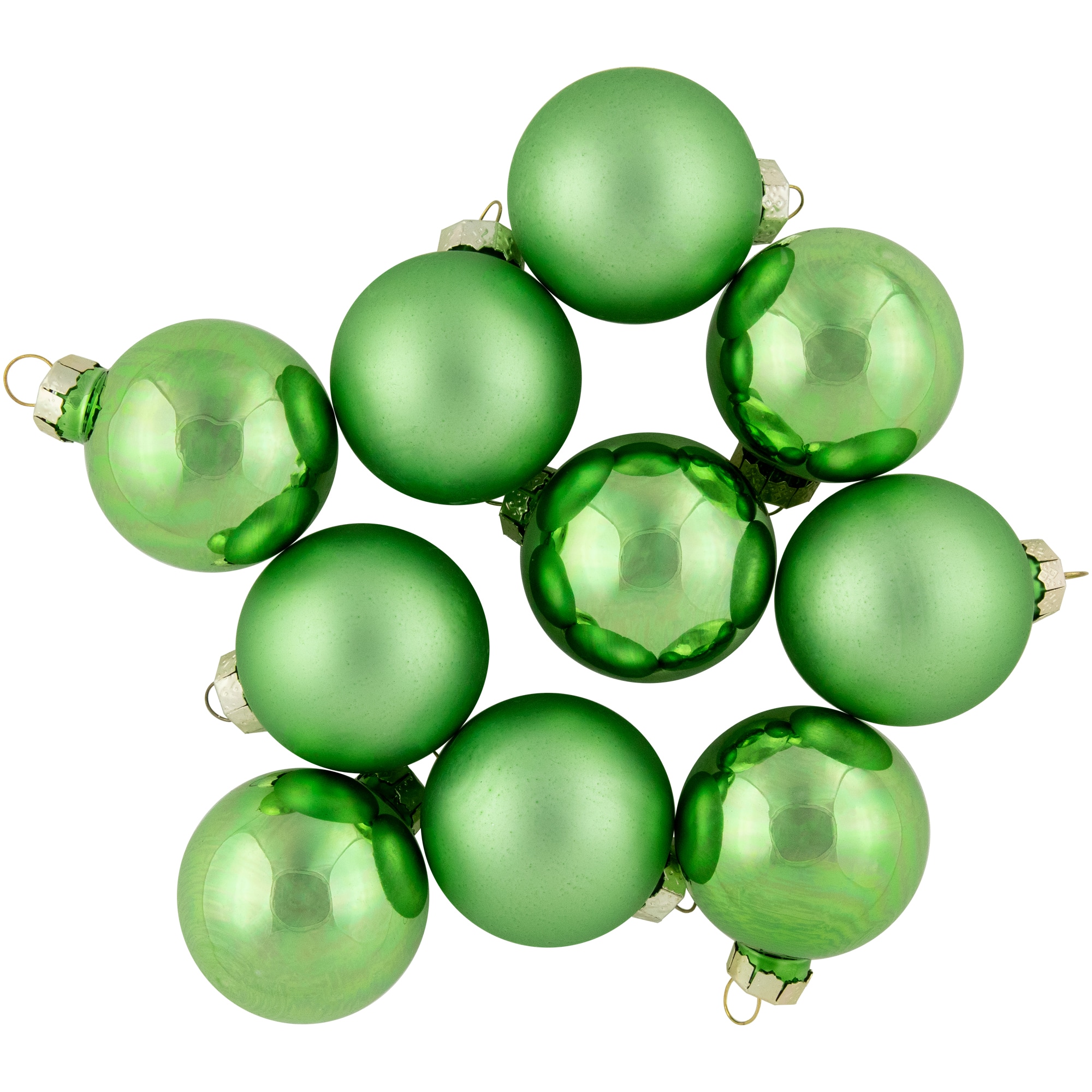 10ct. 2&#x22; Grass Green 2-Finish Glass Ball Ornaments