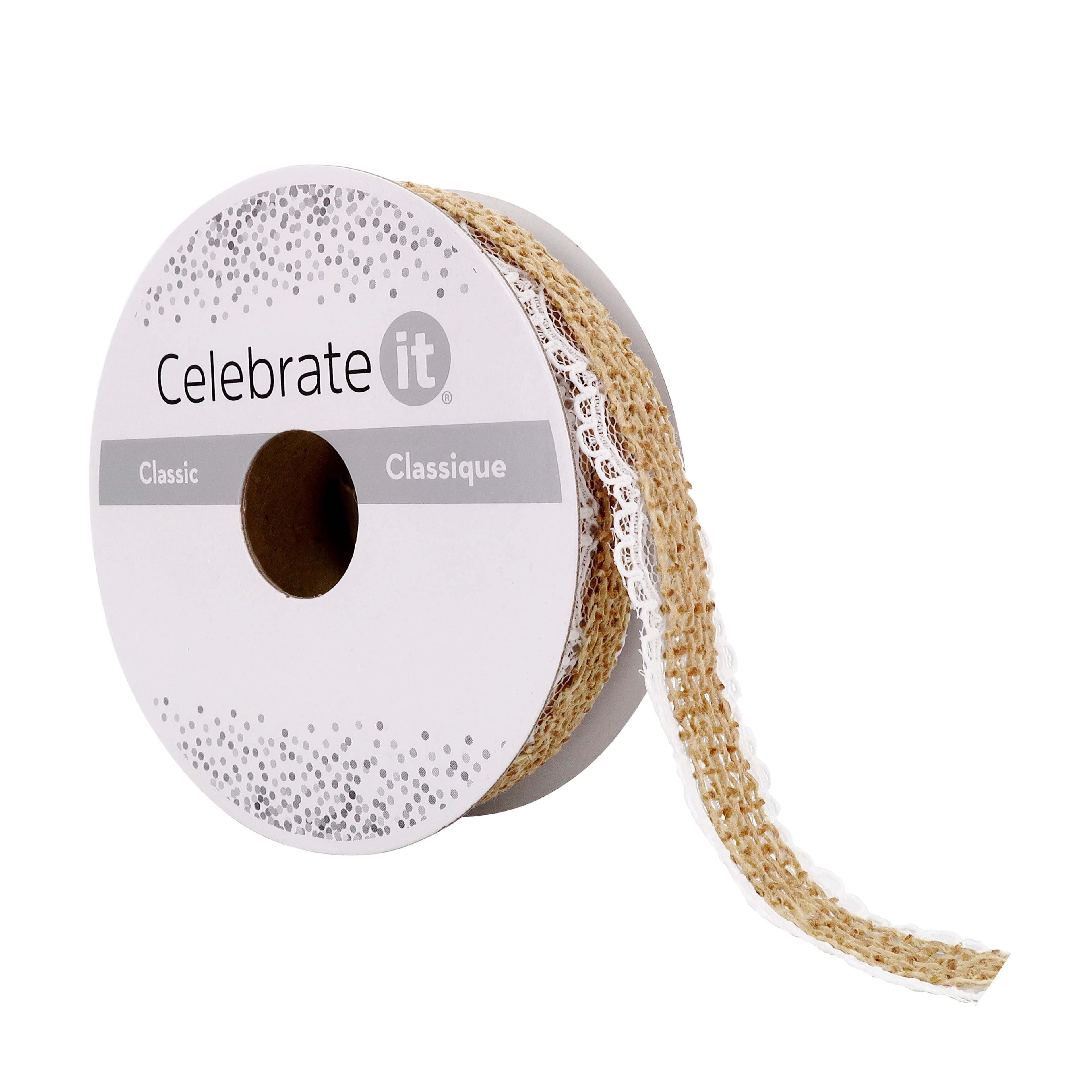 3/4" x 5yd. Faux Burlap with Lace Edging Ribbon by Celebrate It® Classic