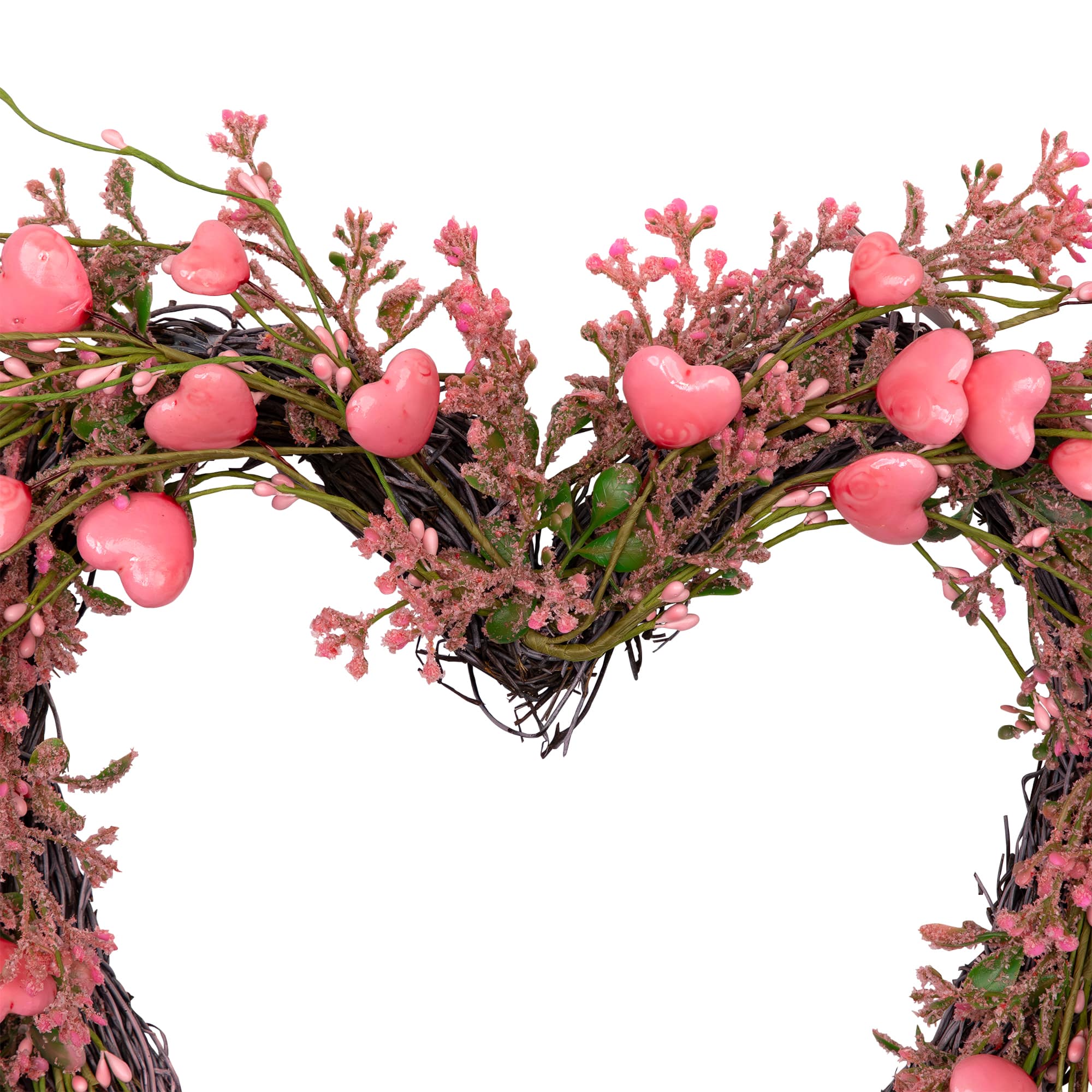 18" Pink Hearts & Rosebuds Artificial Heart Shaped Valentine's Day Wreath