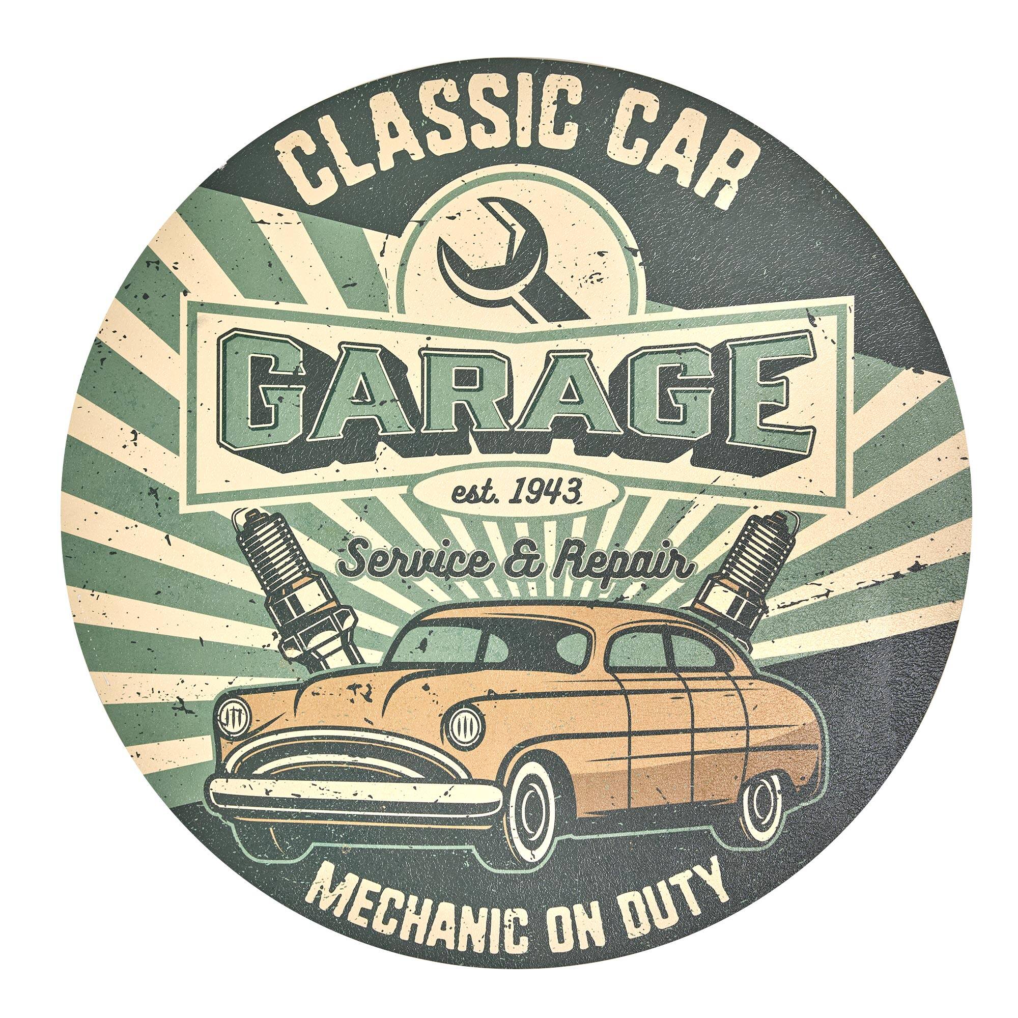 American Art Decor Classic Car Garage Round MDF Wall Plaque - 20" x 20" x 0.35"