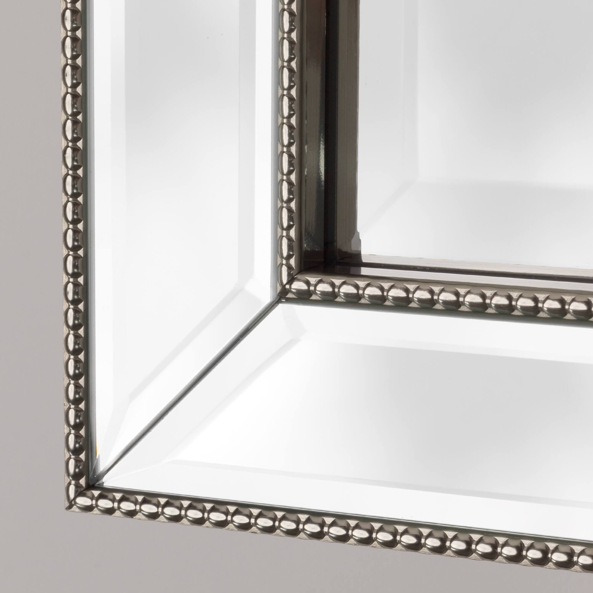 Head West Beaded Champagne Silver Framed Wall Vanity Mirror &#x26; Medicine Cabinet