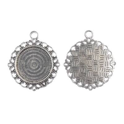 John Bead 27mm Antique Silver Round Pendant Frames, 3ct.