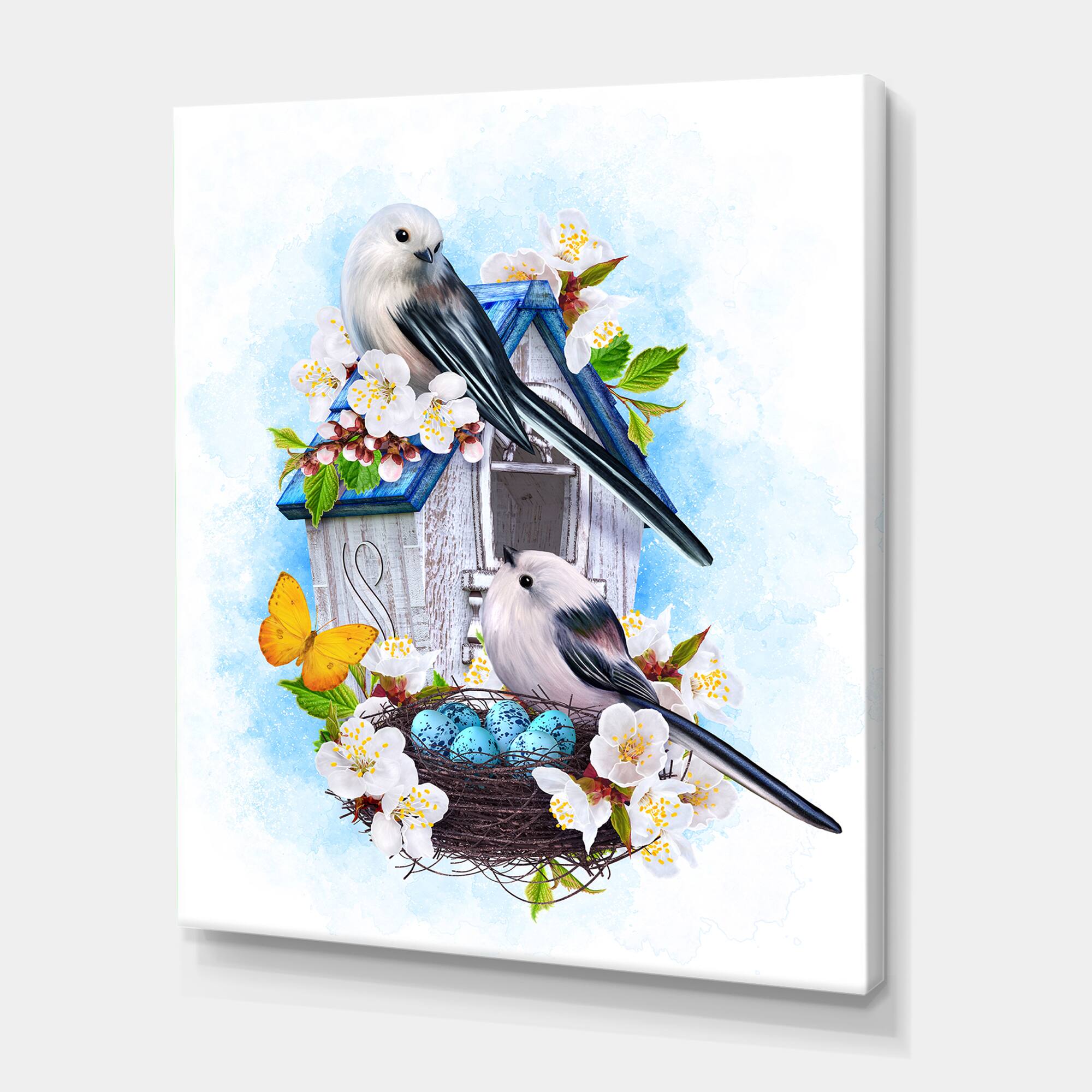 Designart - Two Tit Birds Sitting Near The Nest With Eggs II - Traditional Canvas Wall Art Print