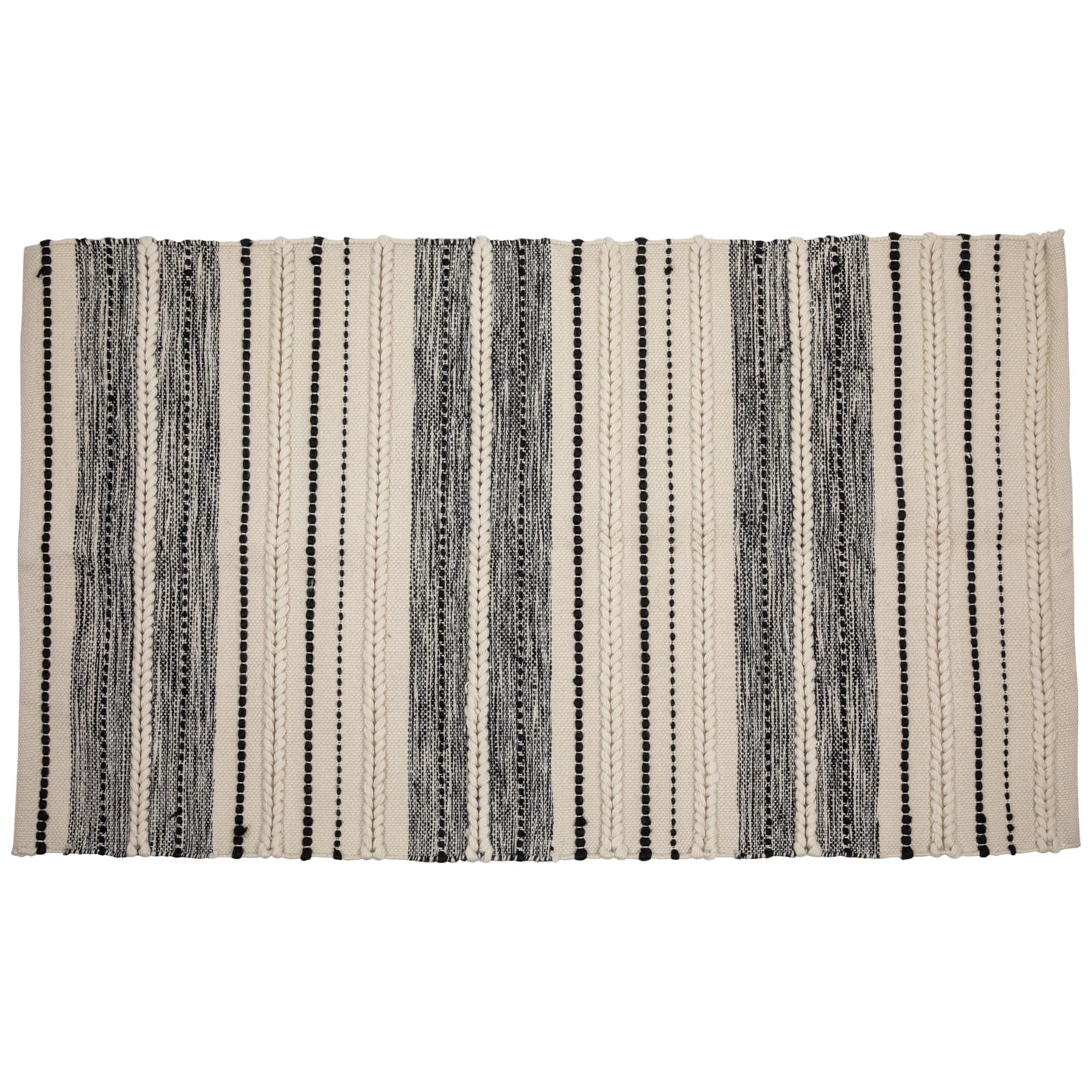 Cream & Black Handloom Woven Throw Rug, 3.5ft. x 2ft.