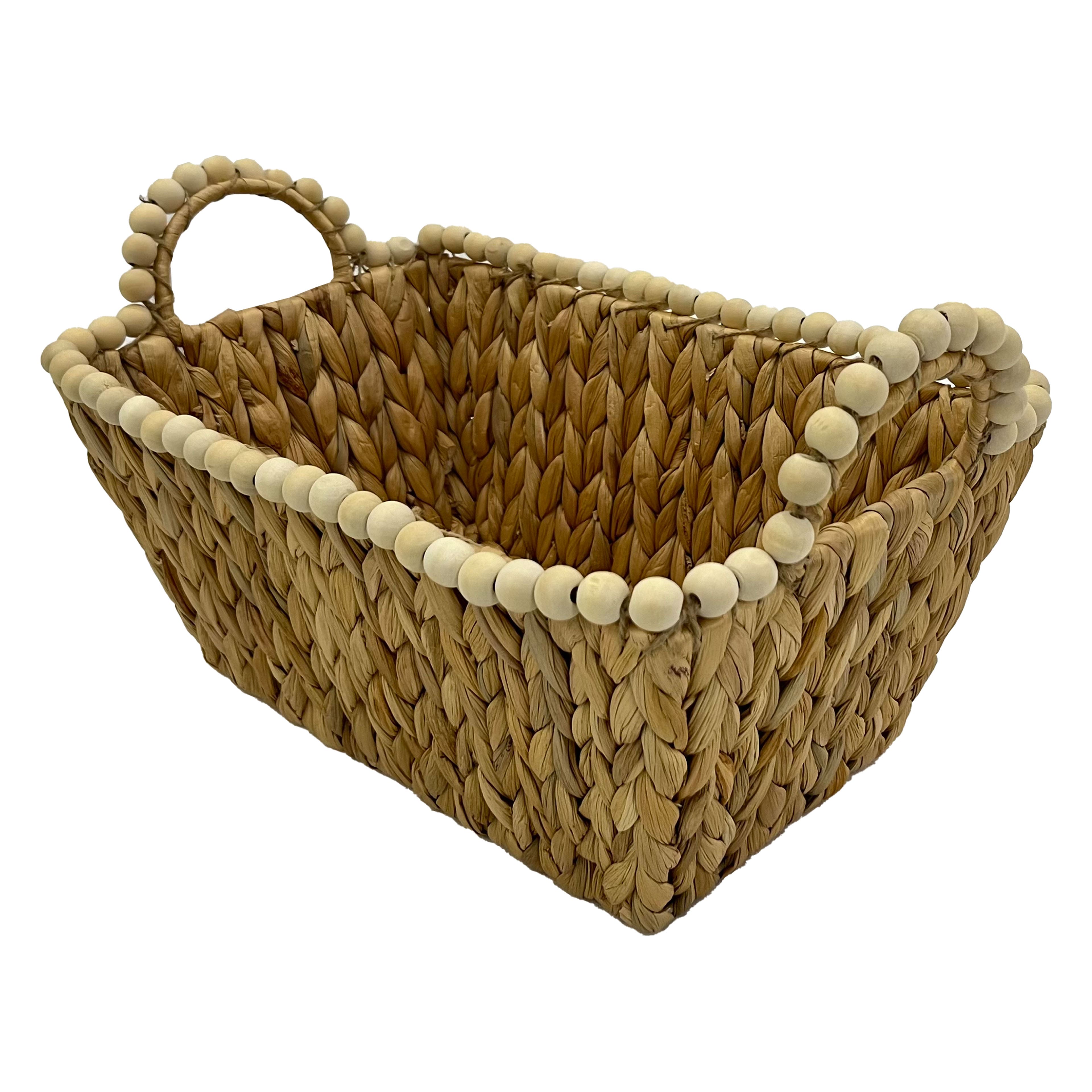 Rectangle Water Hyacinth Woven Basket with Wood Beads by Ashland&#xAE;