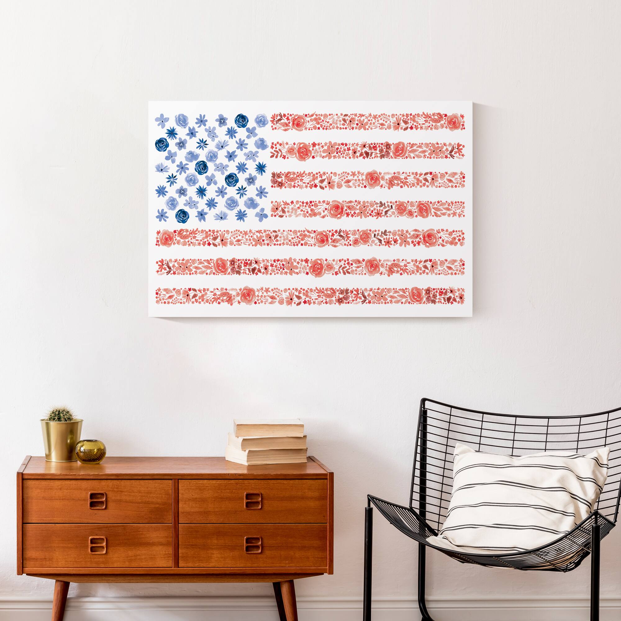 Watercolor Floral Flag Canvas Wall Art