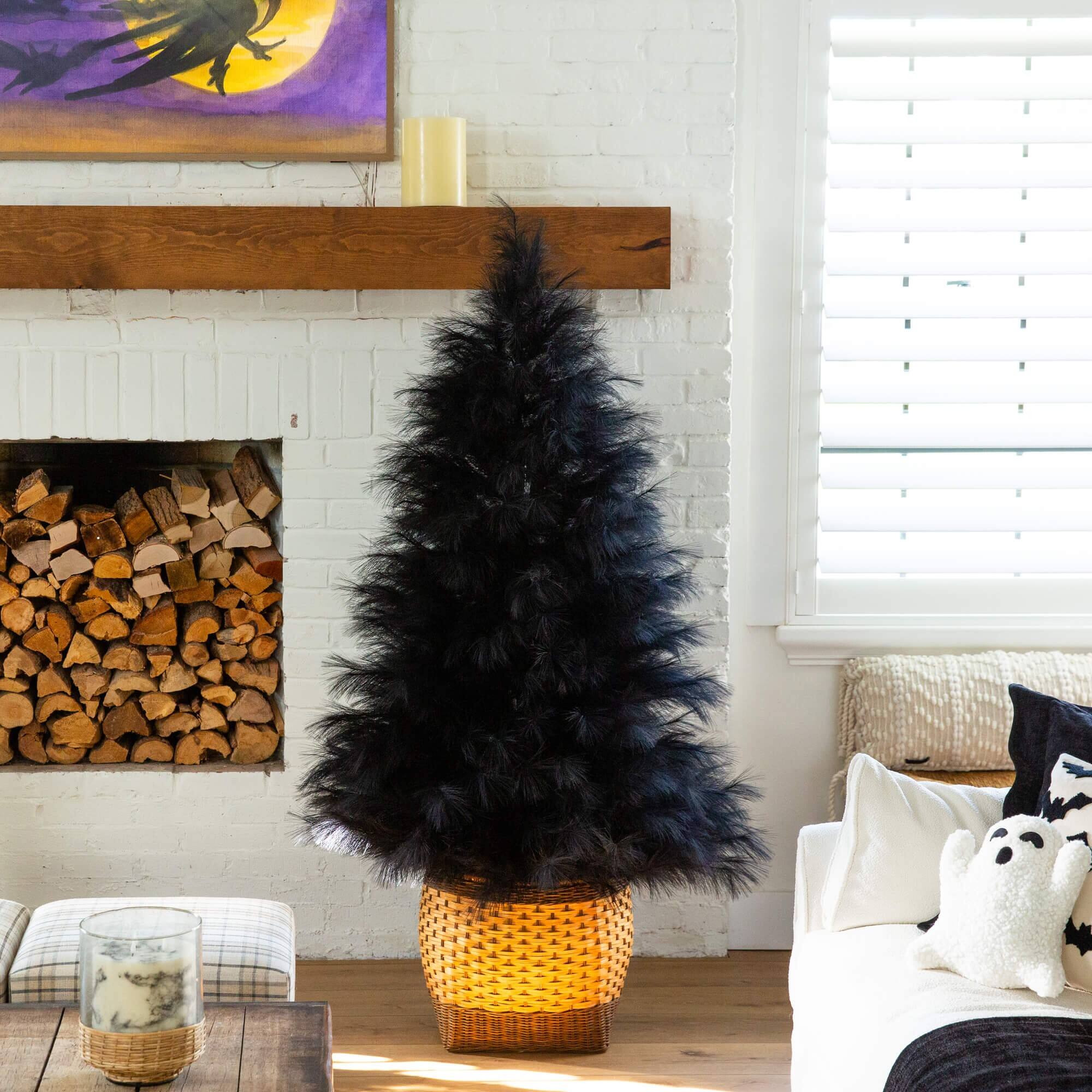 6ft. Artificial Halloween Black Pampas Grass Christmas Tree