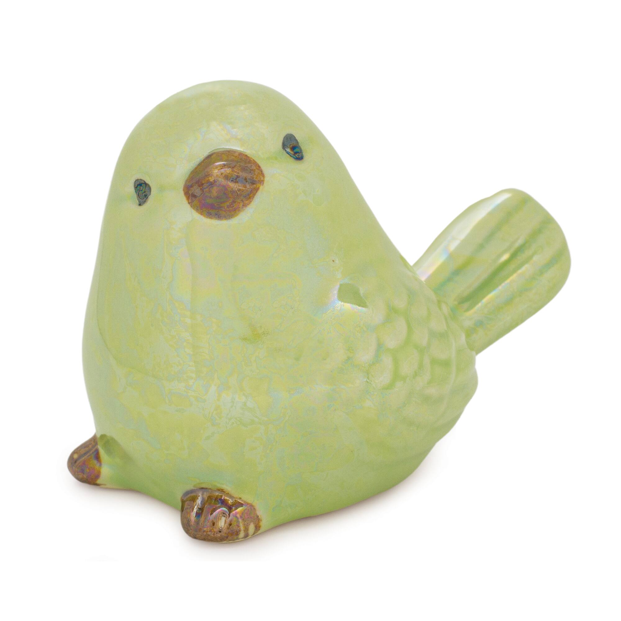 Iridescent Green Ceramic Bird Figurines Set