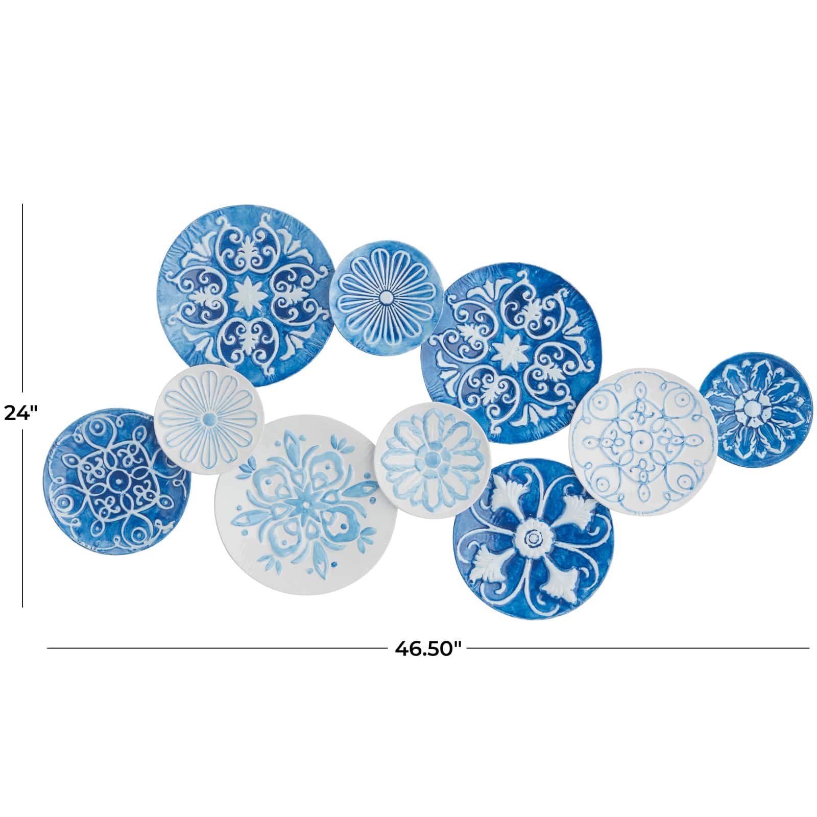 The Novogratz Blue Metal Plate Wall Decor with Embossed Details 47&#x22; x 2&#x22; x 24&#x22;