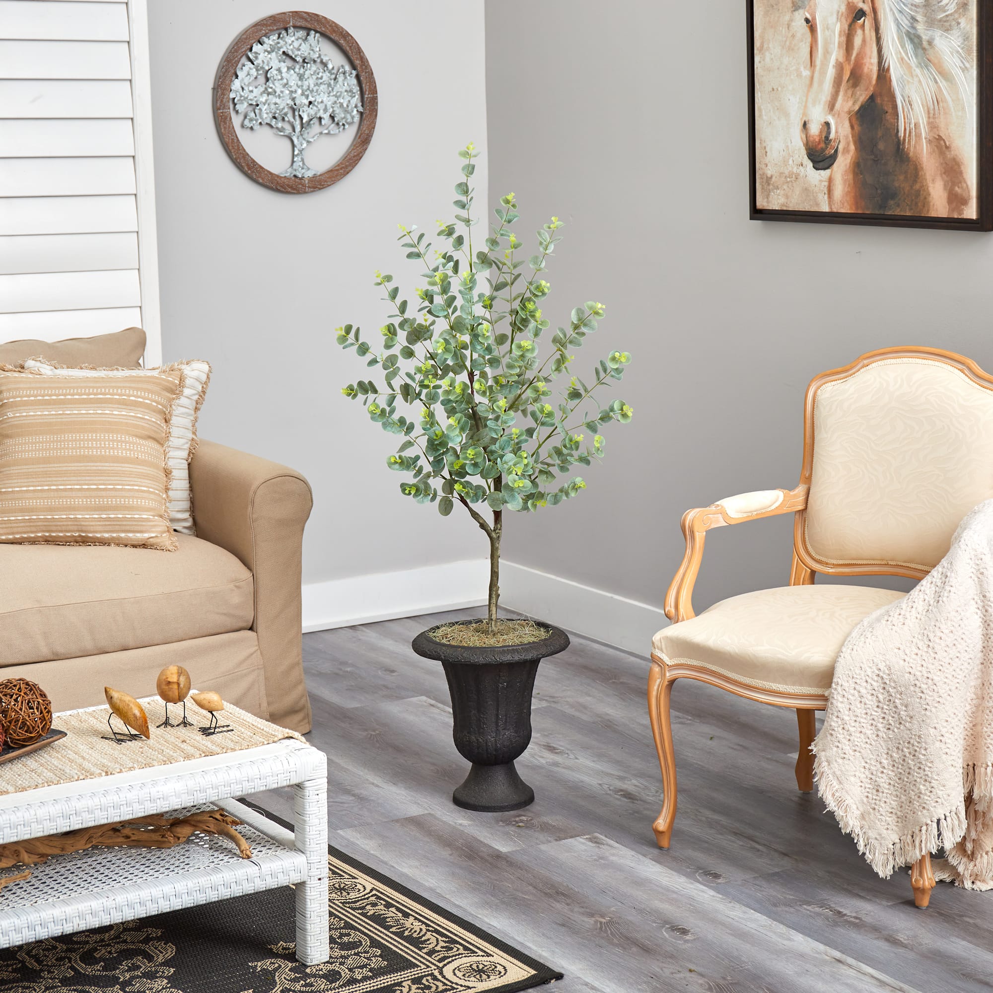 5ft. Eucalyptus Artificial Tree in Charcoal Urn
