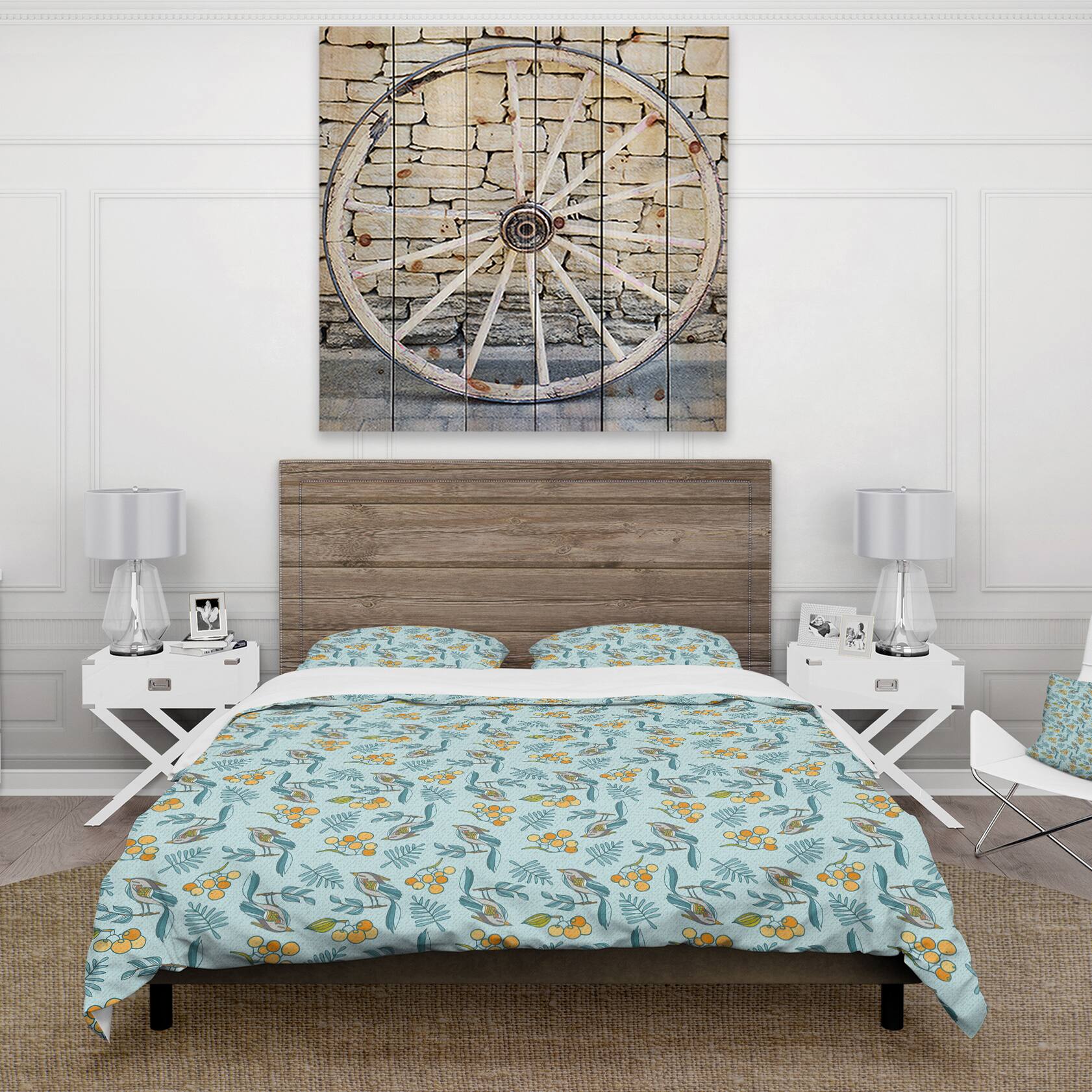 Designart &#x27;Seamless Decorative with Birds, Berries&#x27; Nature Modern &#x26; Contemporary Bedding Set - Duvet Cover &#x26; Shams