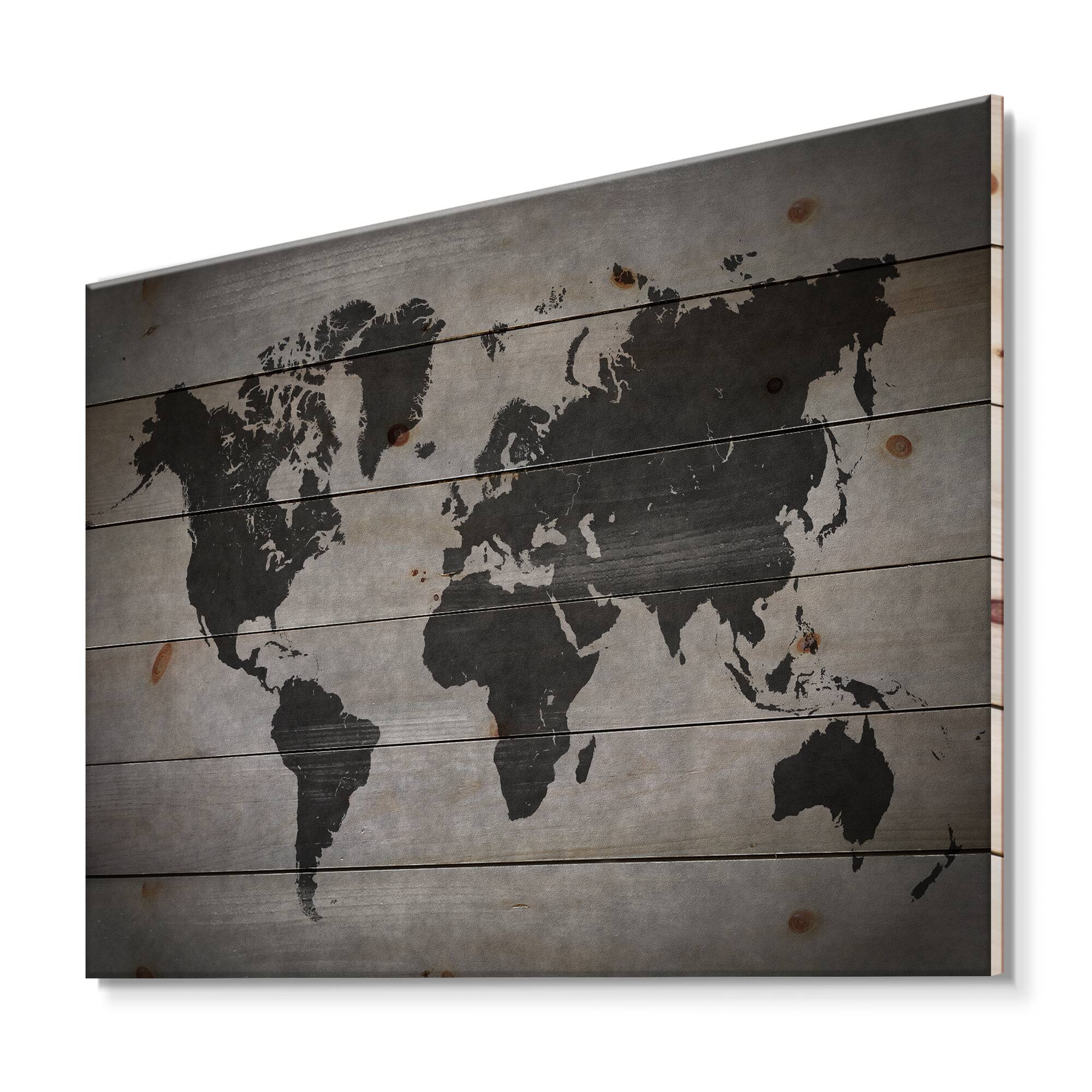 Designart - Ancient Map of The World IX - Vintage Print on Natural Pine Wood