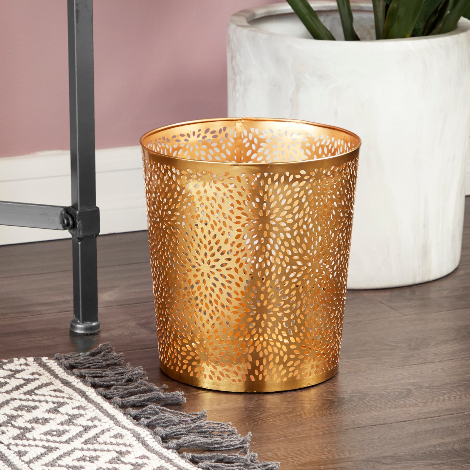 CosmoLiving by Cosmopolitan 10&#x22; Gold Glam Small Waste Bin